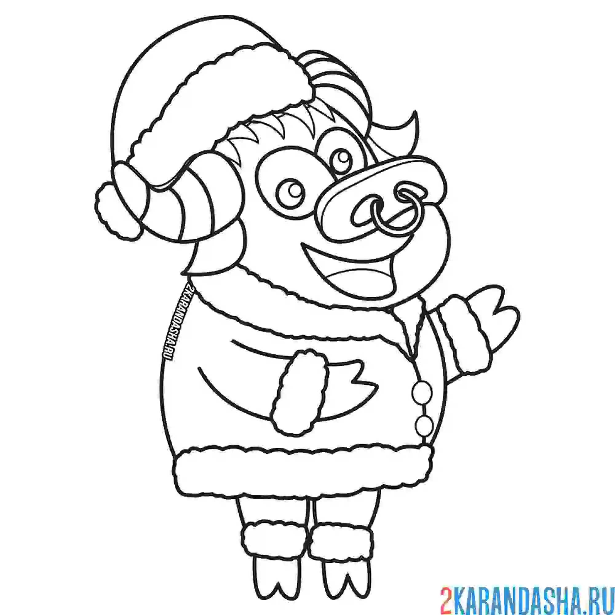 Раскраска бык в костюме санты