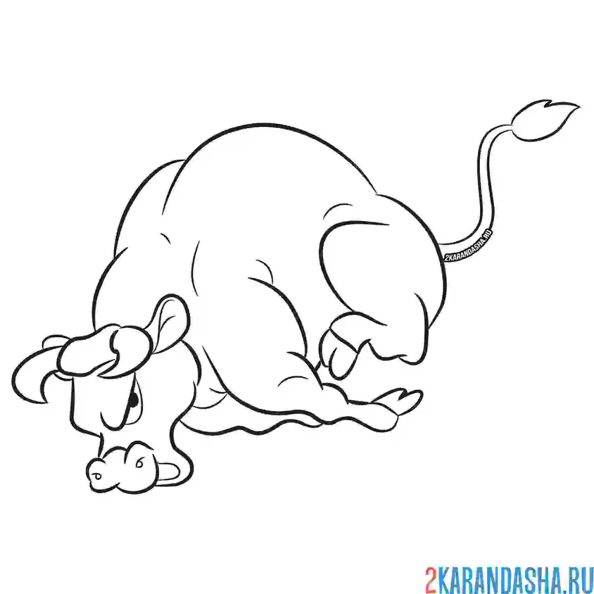 Раскраска бык упал