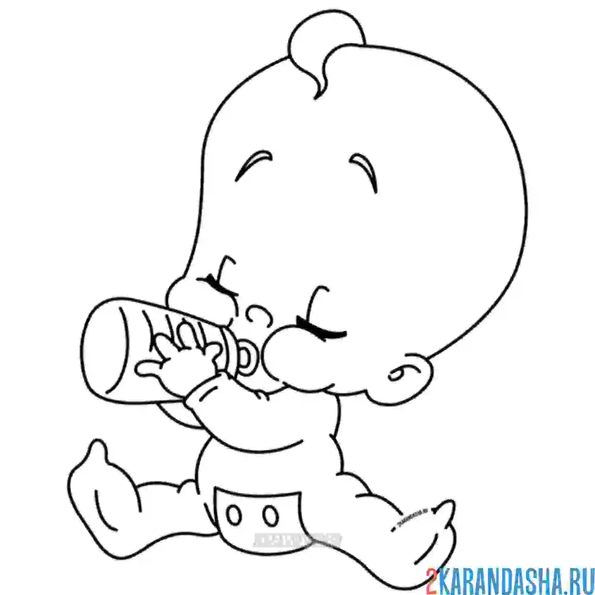 Раскраска малыш пьет из бутылочки