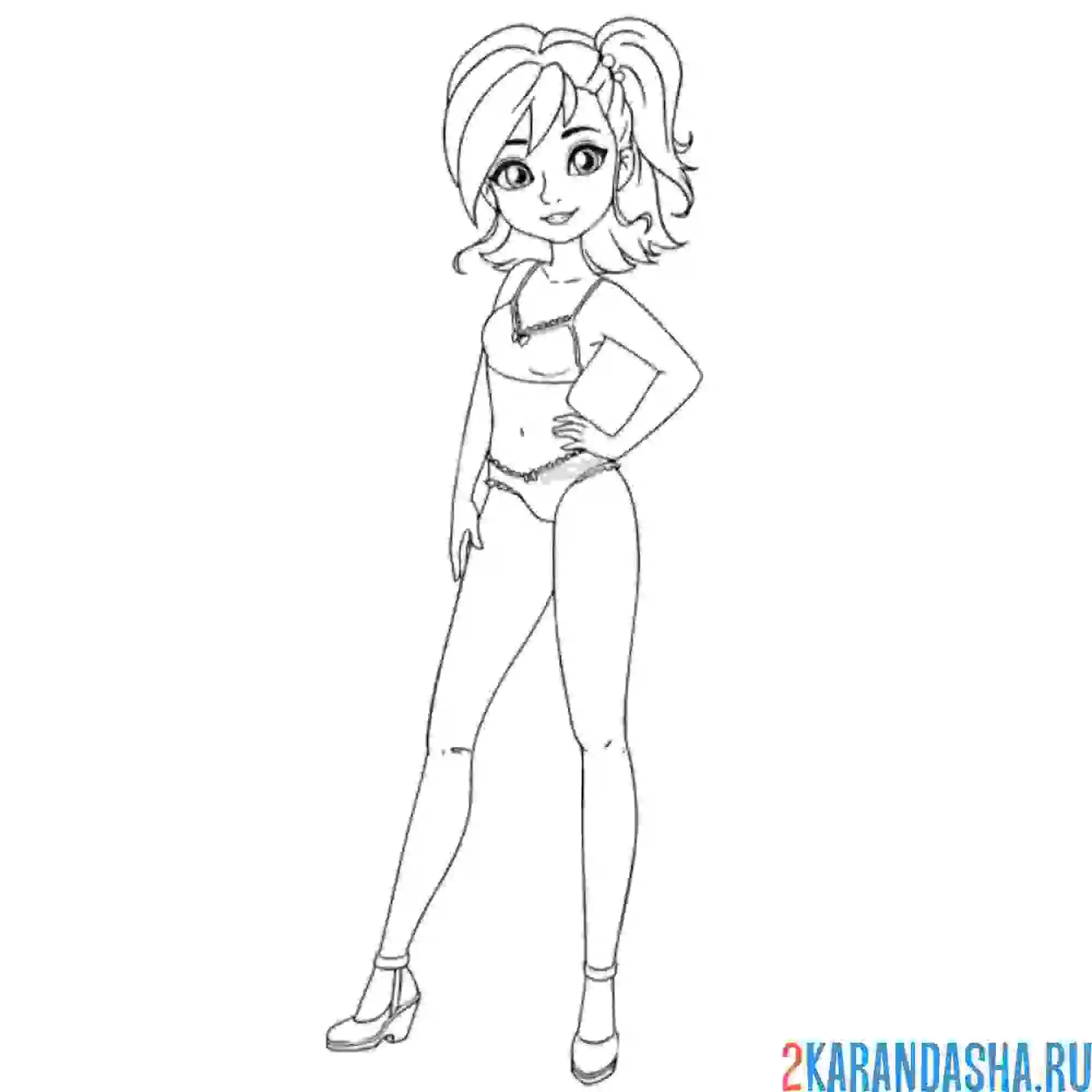 Раскраска бумажная кукла для вырезания жасмин в нижнем белье