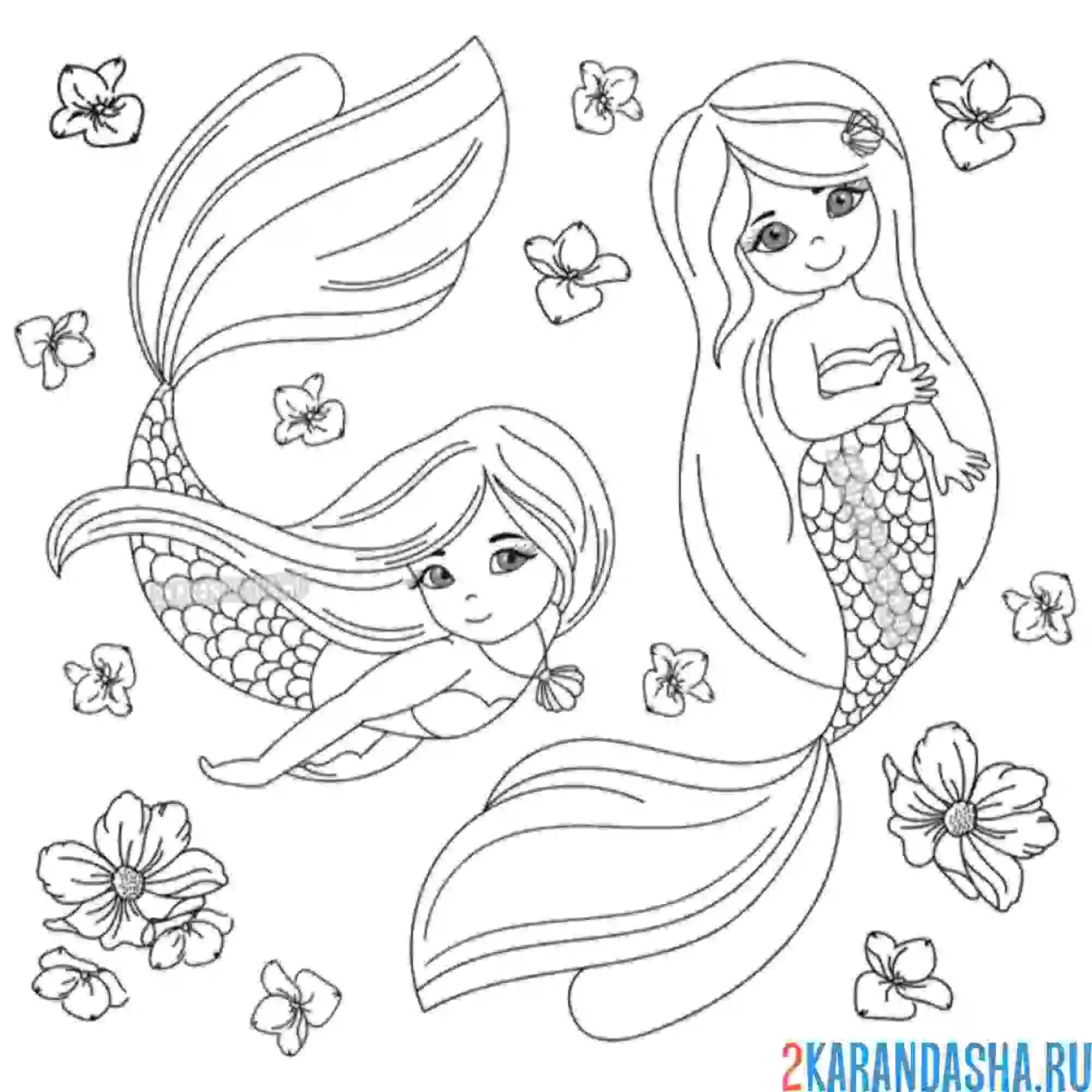 Раскраска две красавицы русалки