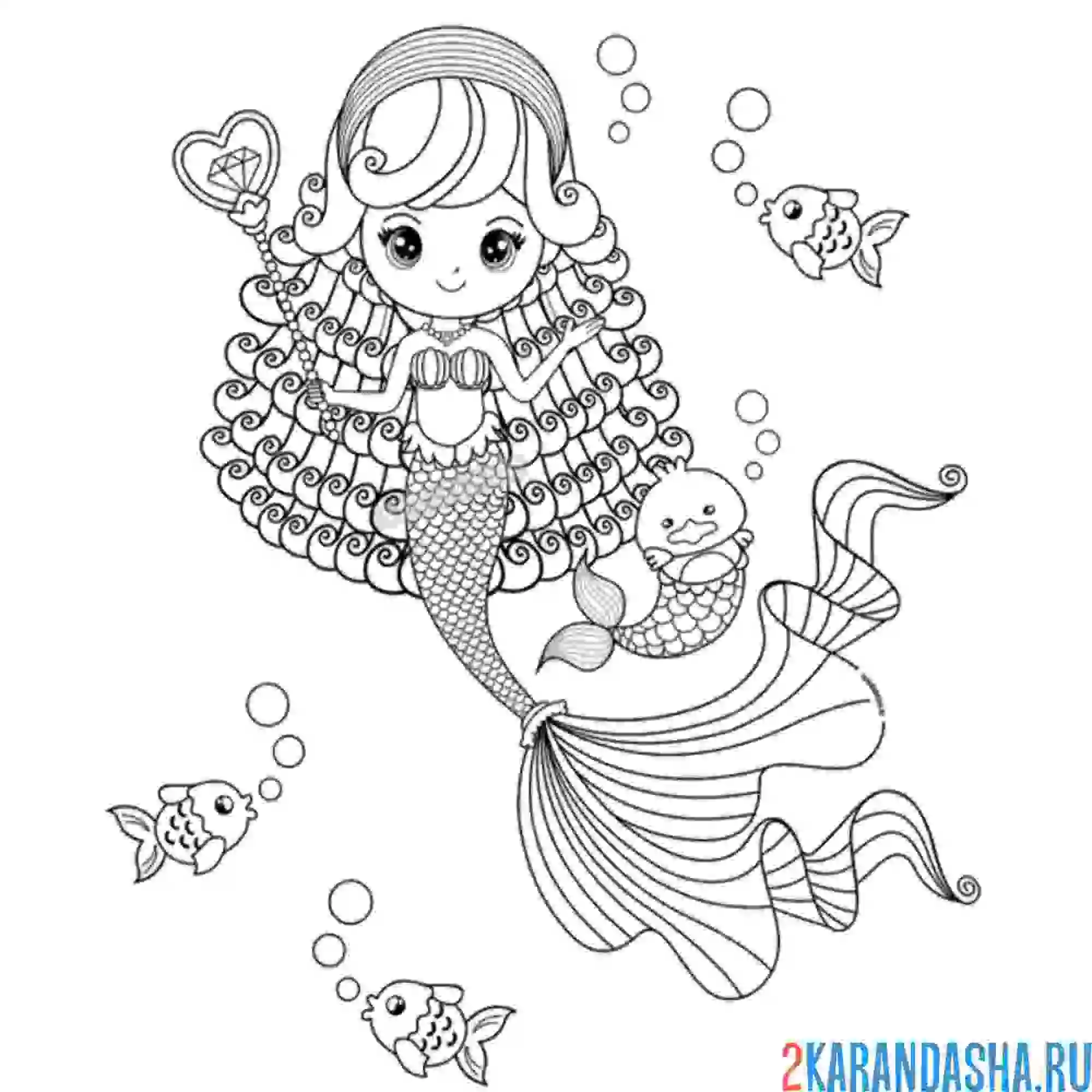 Раскраска русалка-принцесса подводного мира