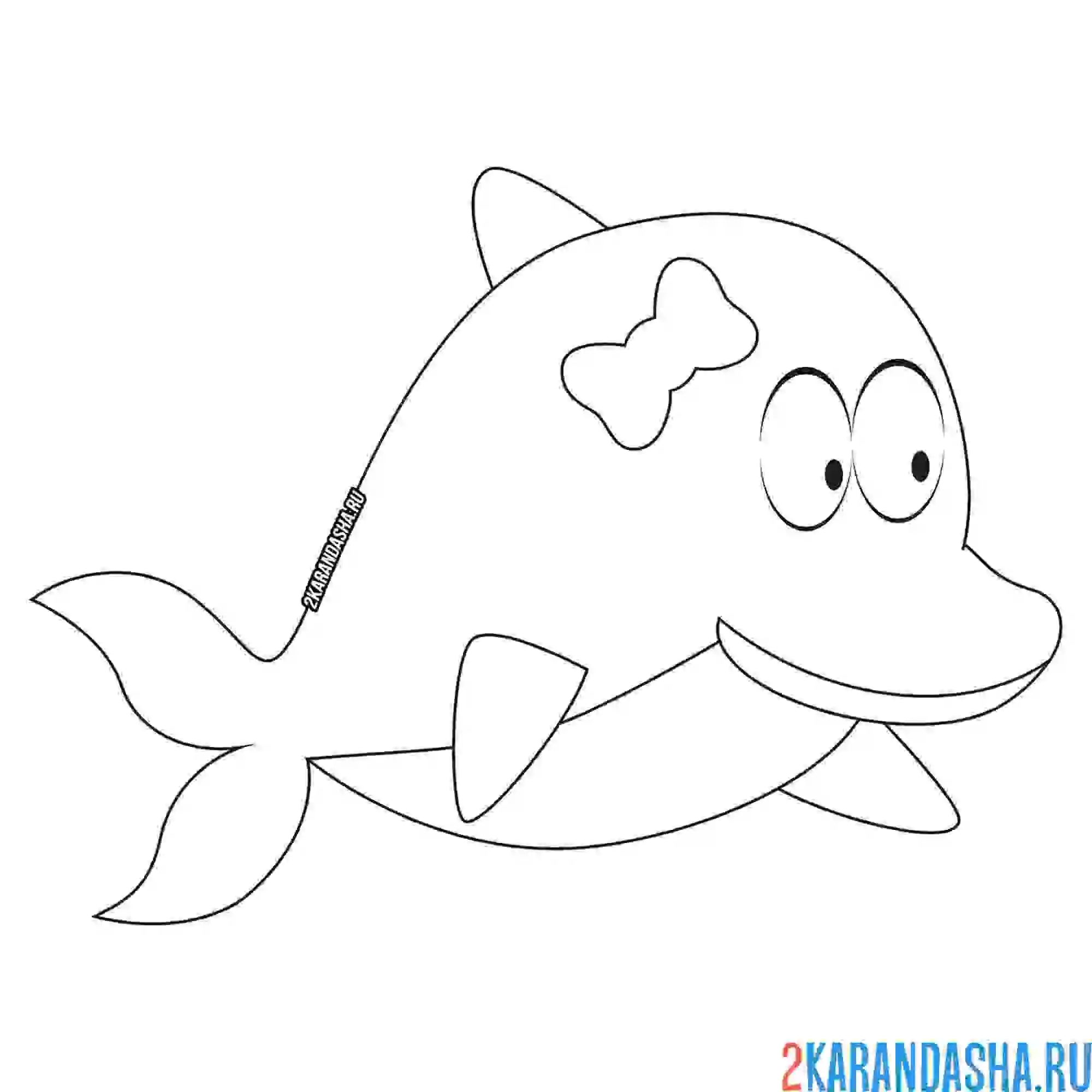 Раскраска девочка с бантиком дельфин