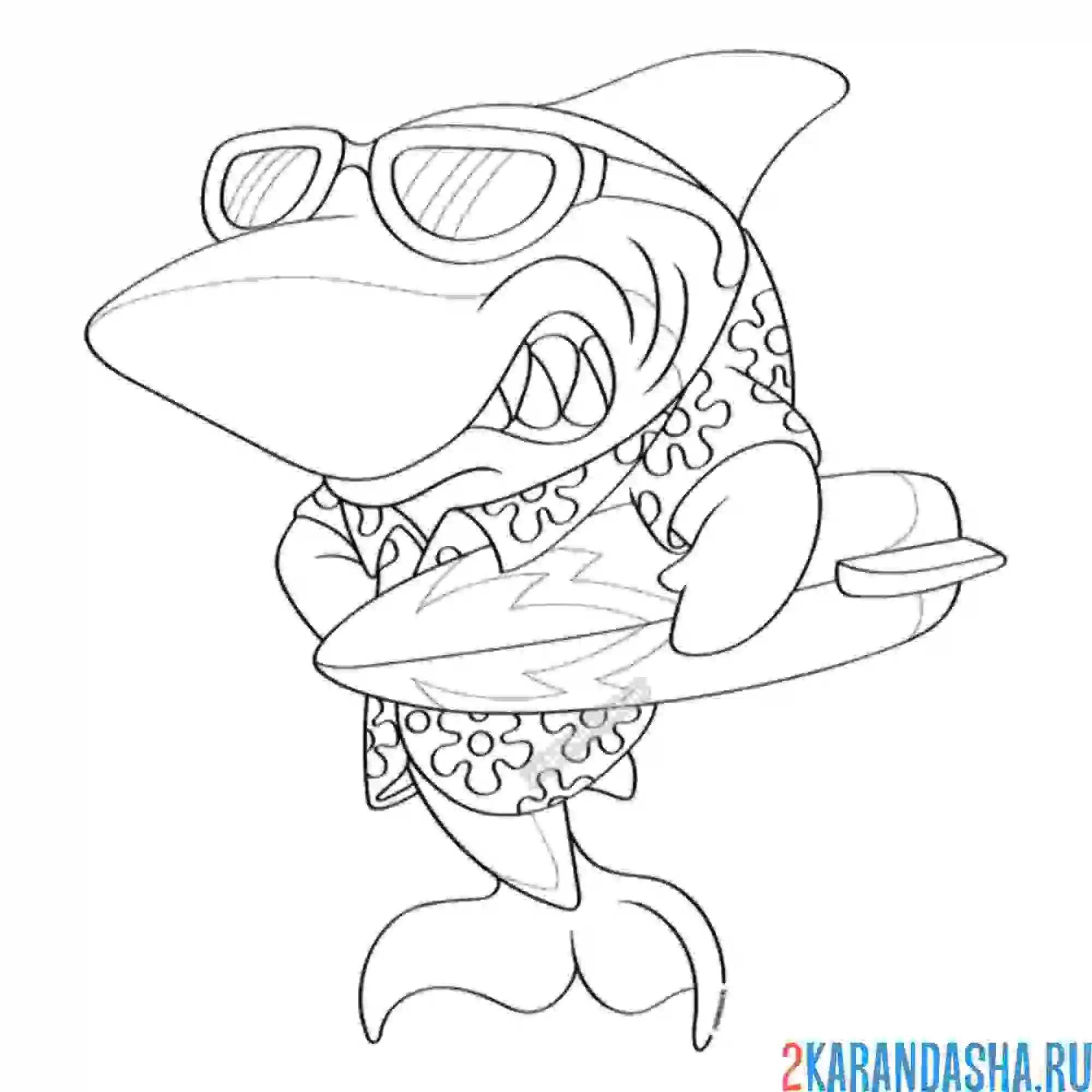 Раскраска акула серфингист