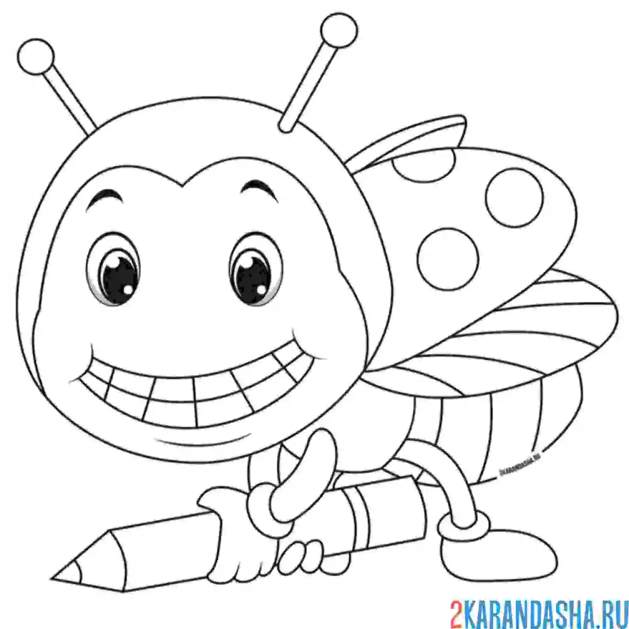 Раскраска с карандашом божья коровка