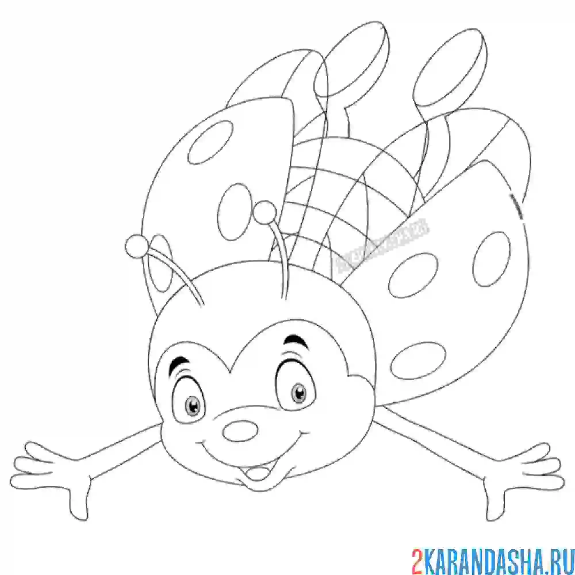 Раскраска божья коровка летит вниз