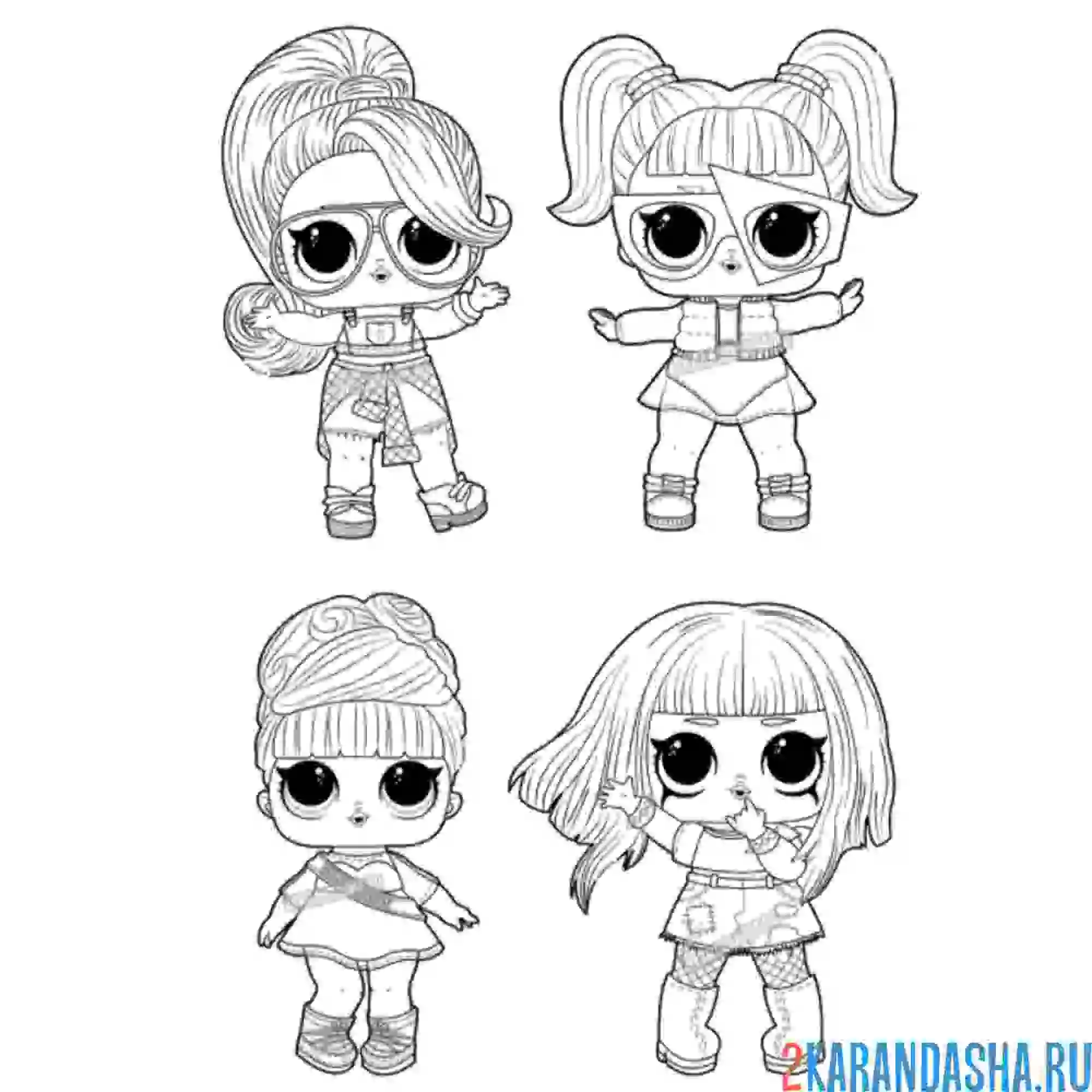Раскраска много новых кукол лол на одном листе