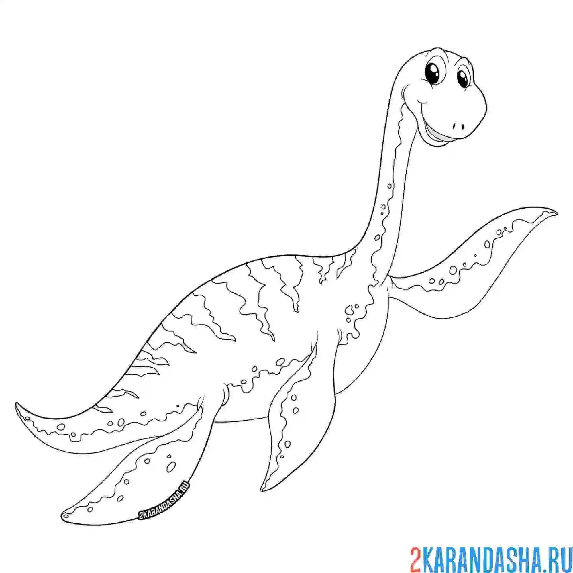 Раскраска плавающий водный динозавр