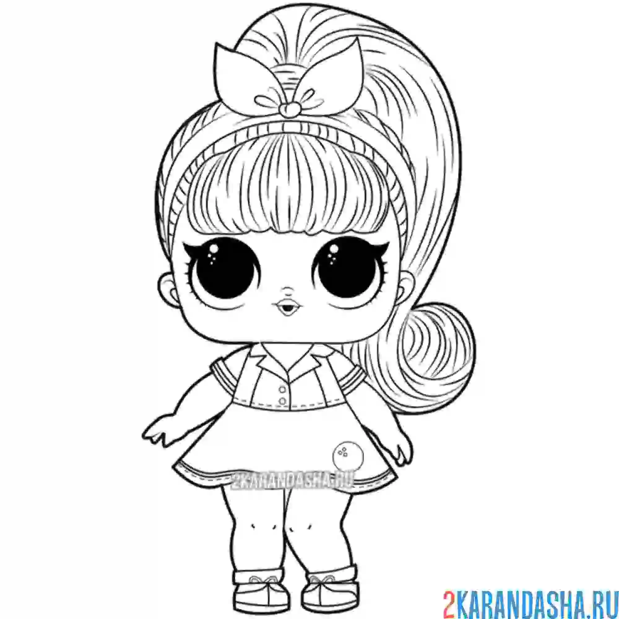 Раскраска кукла лол pins пинс с волосами и в платье