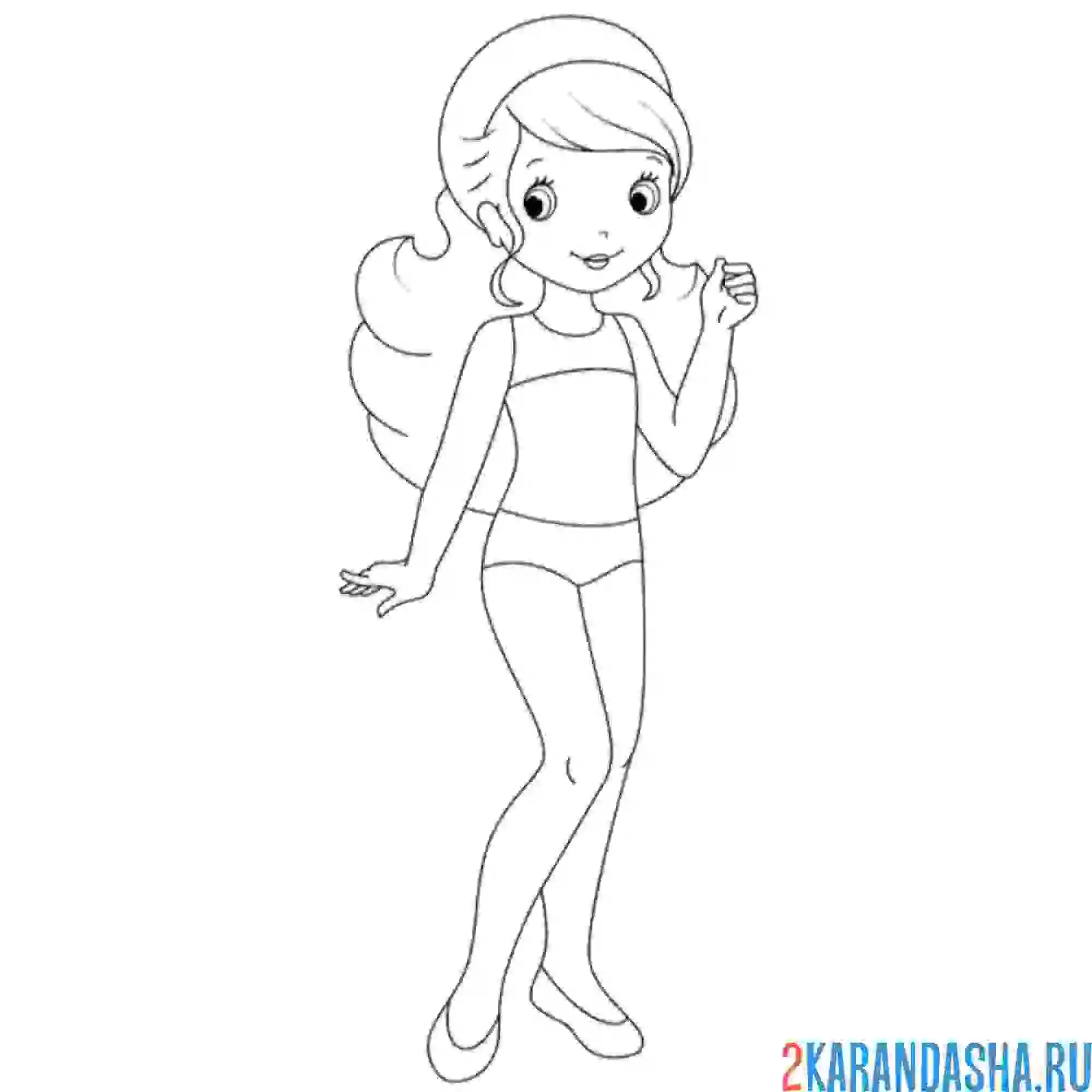Раскраска бумажная кукла для вырезания маруся в купальнике без одежды