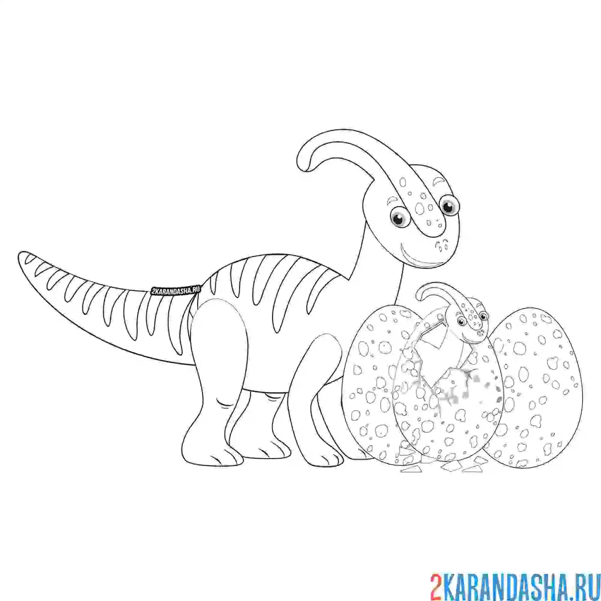 Раскраска динозавр  паразауролоф и три яйца