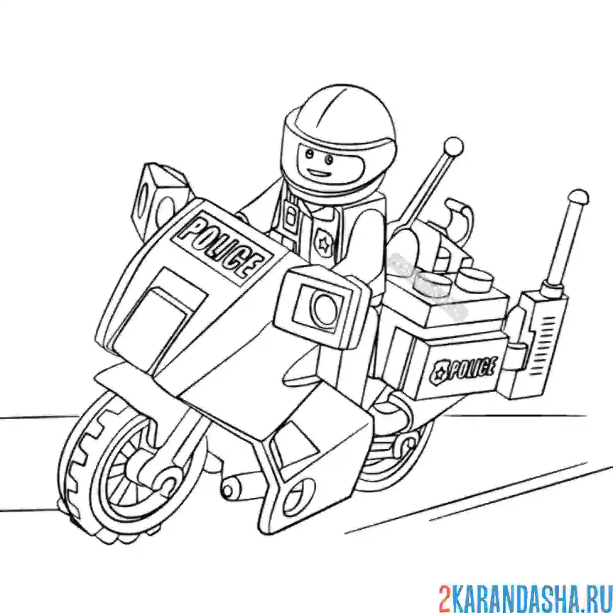 Раскраска конструктор полицейский мотоцикл