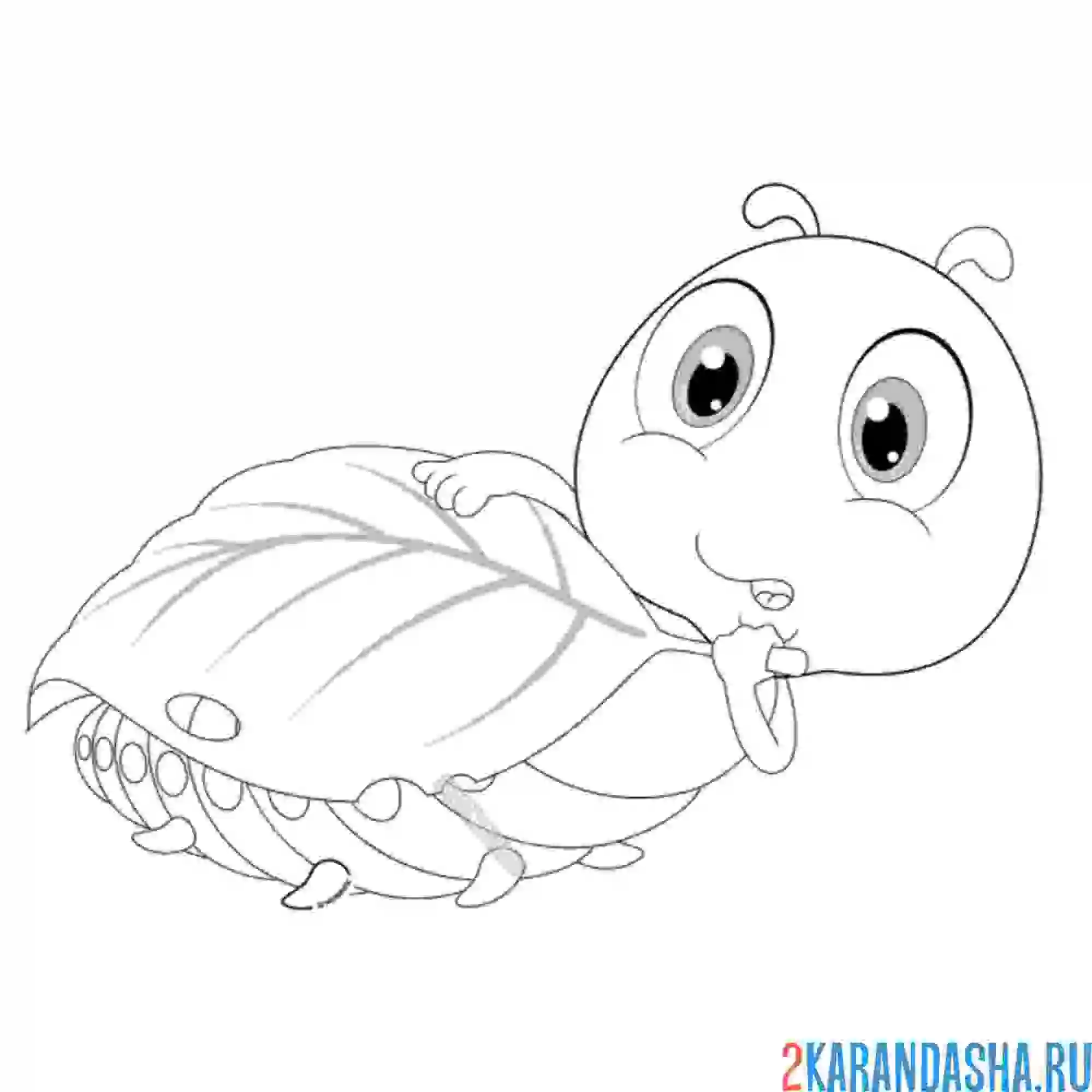 Раскраска гусеница листочком