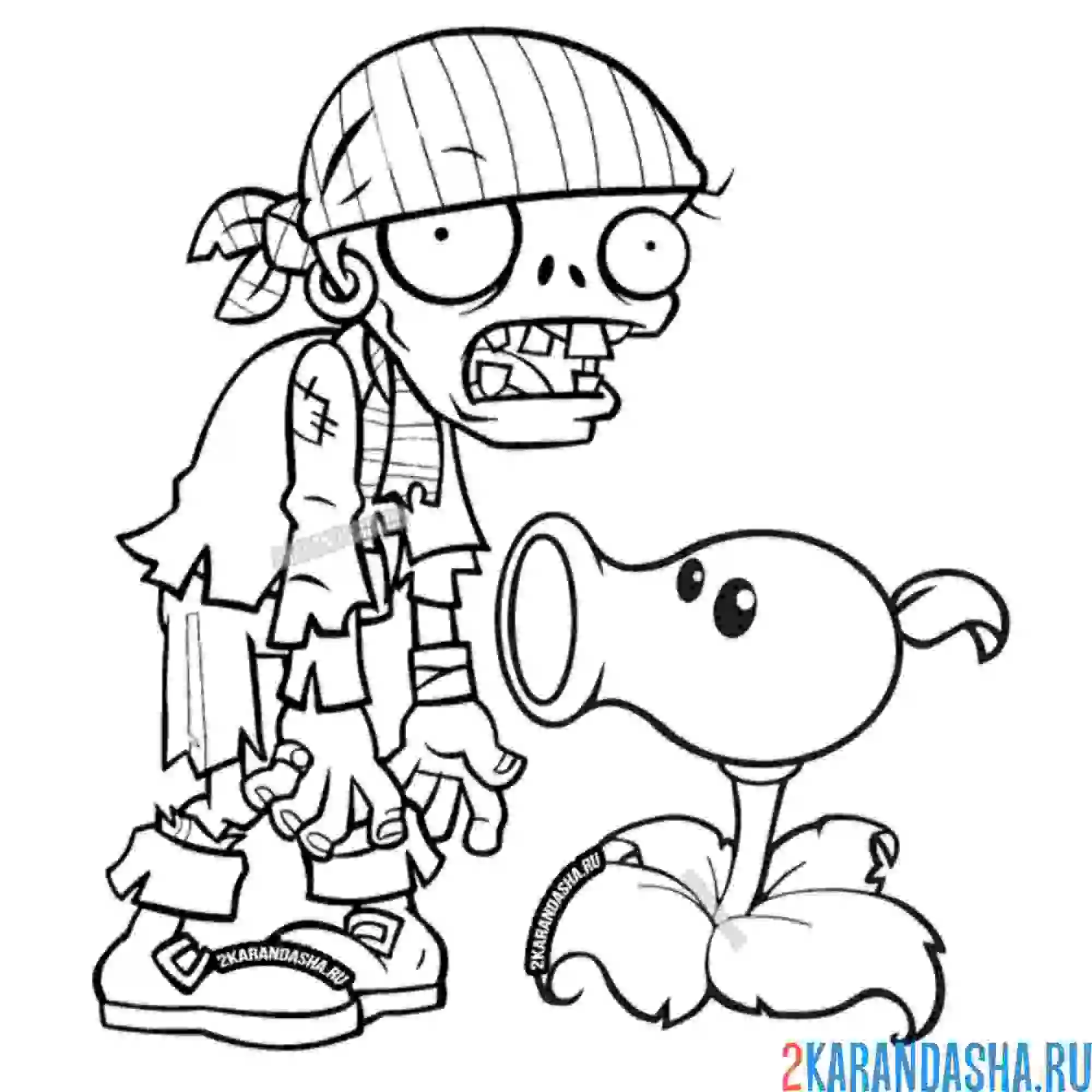 Раскраска зомби пират и горох