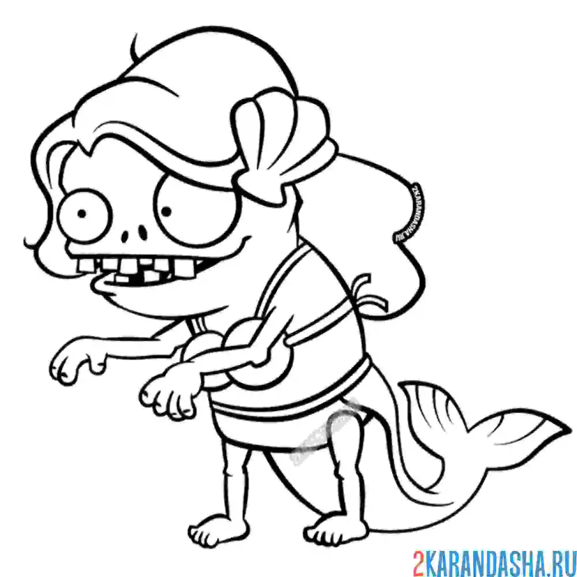 Раскраска зомби русалка