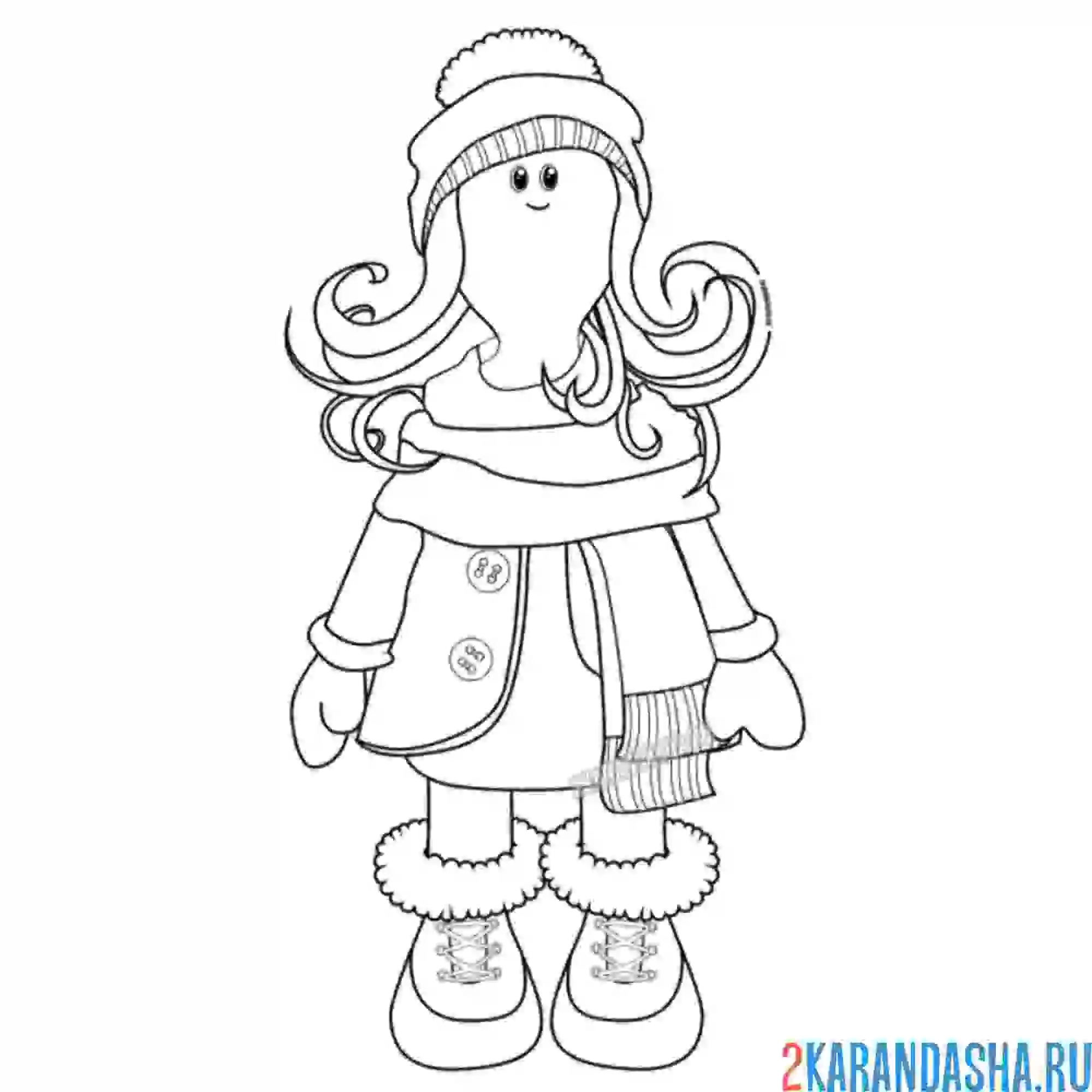 Раскраска текстильная кукла тильда в зимней одежде