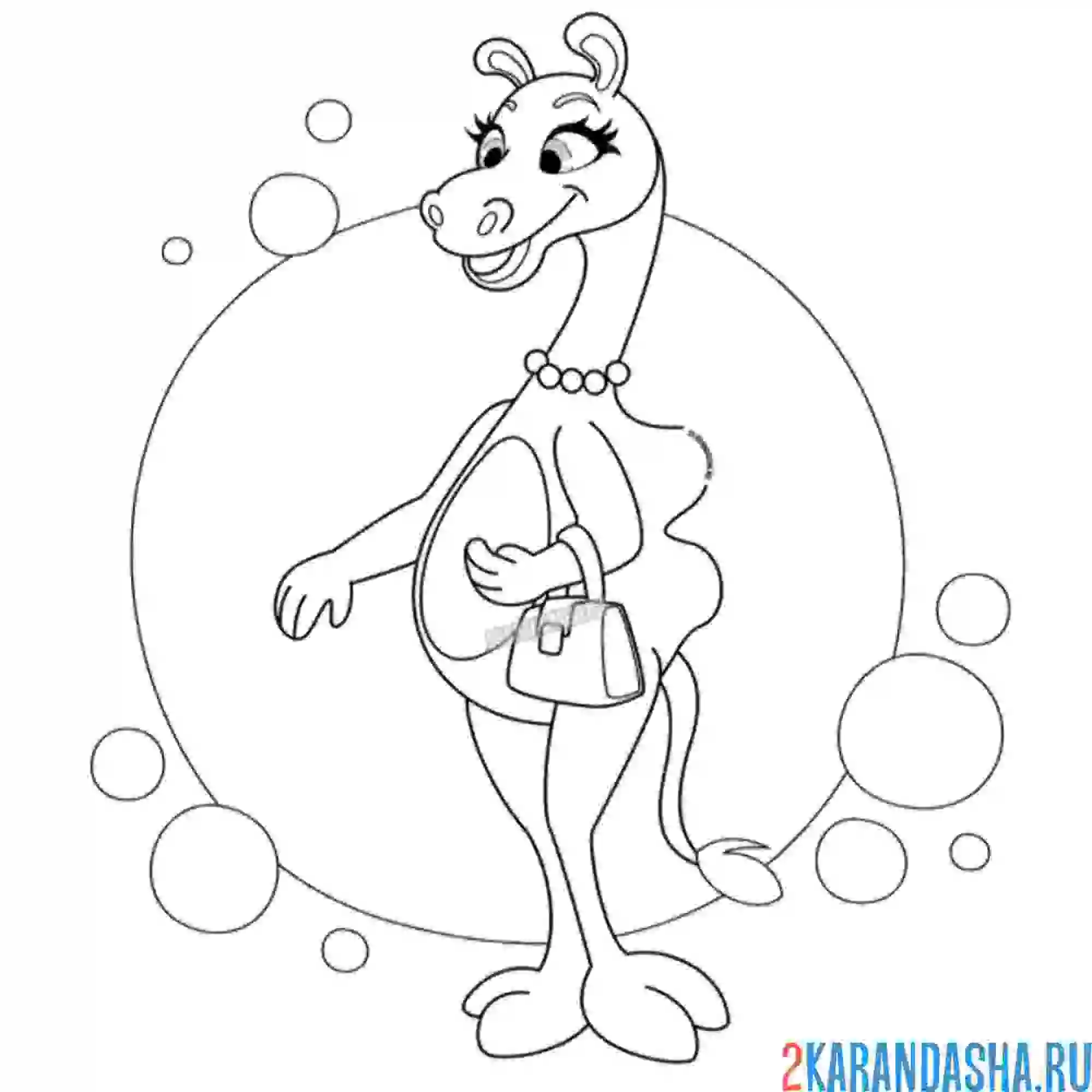 Раскраска девочка верблюд с сумочкой