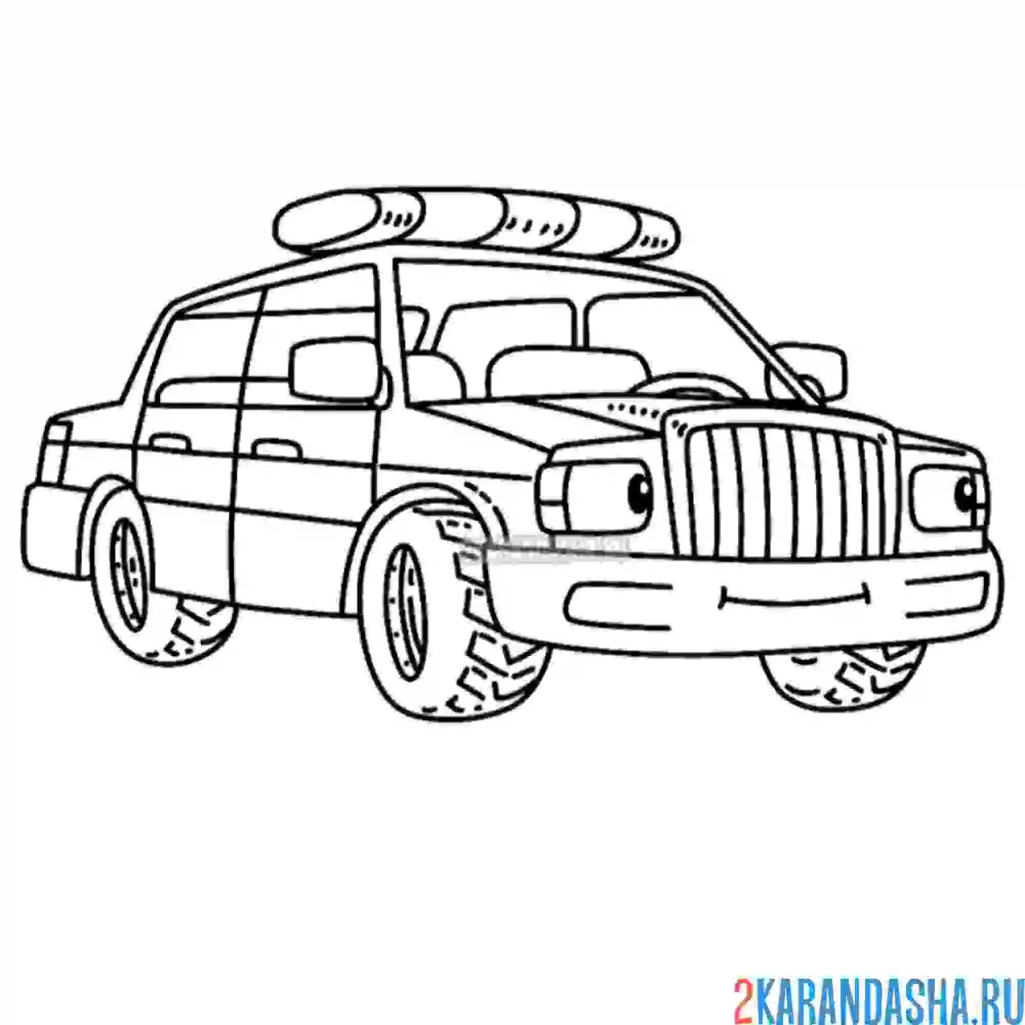 Раскраска полицейская с мигалками и глазками