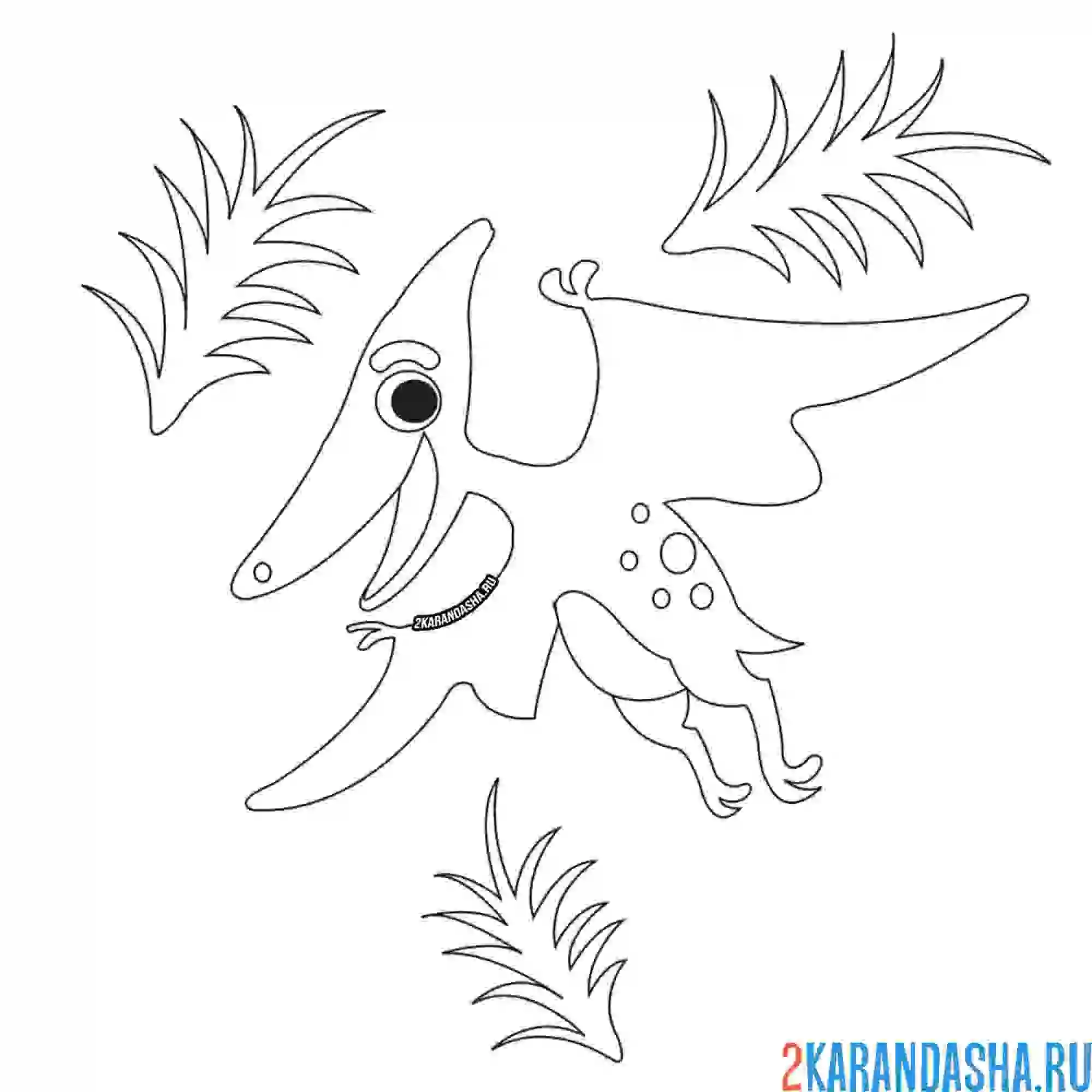 Раскраска птерозавр и листья