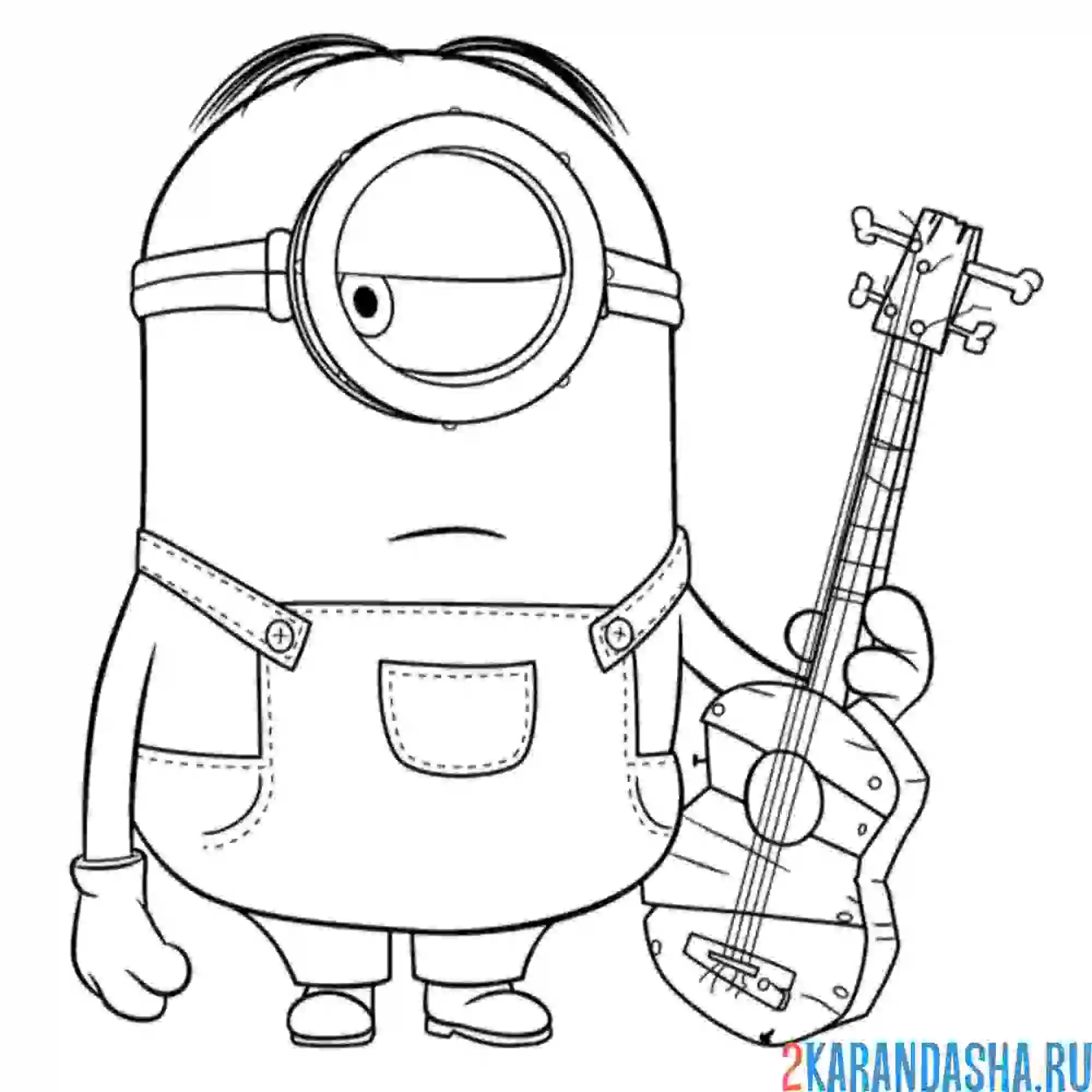 Раскраска одноглазый стюарт с гитарой