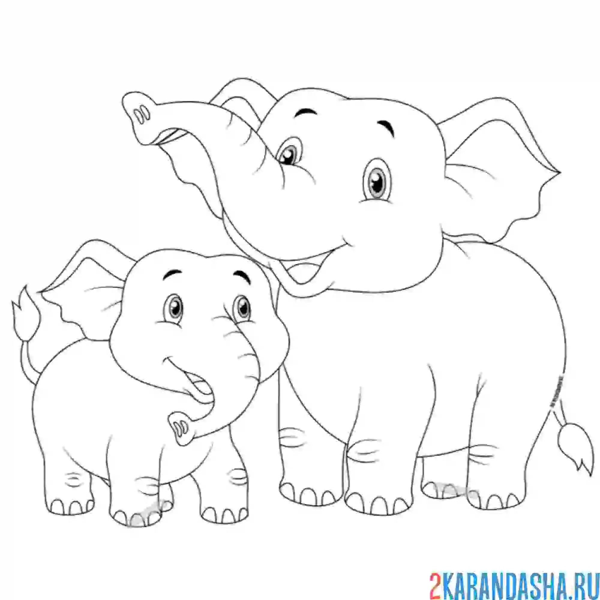 Раскраска мама слон и слоненок