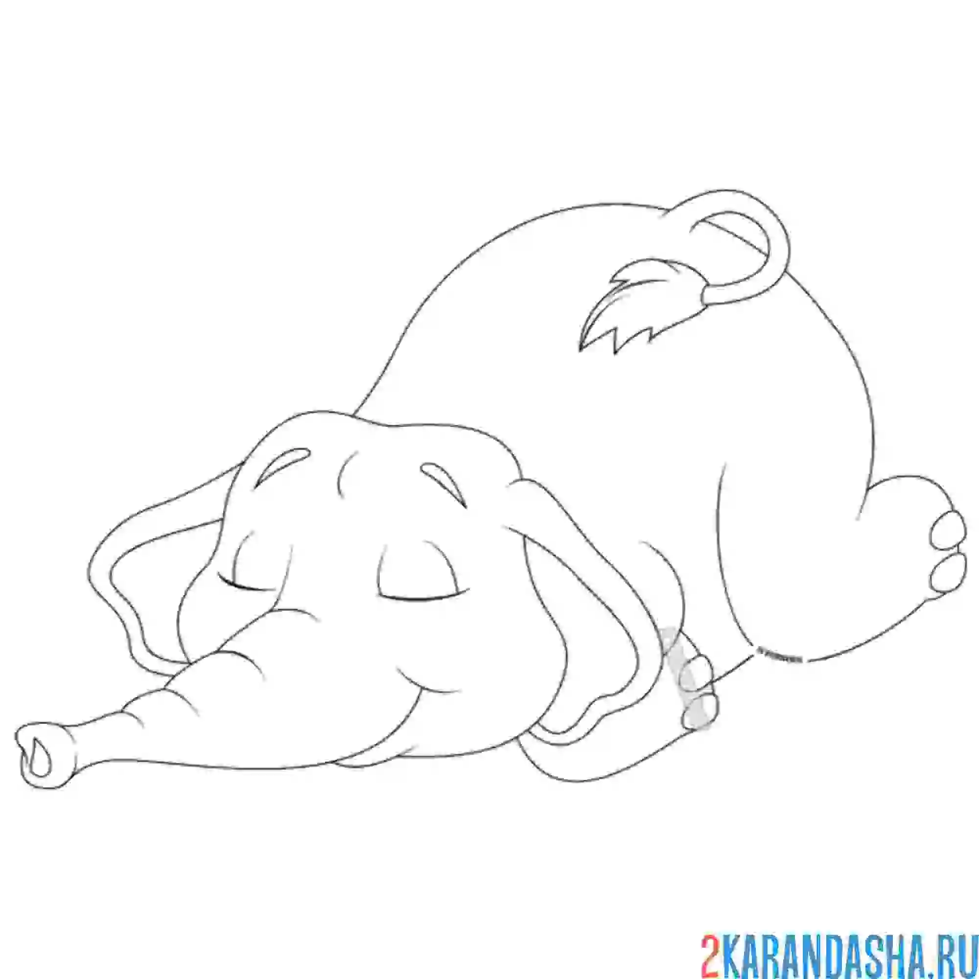 Раскраска милый слон сладко спит