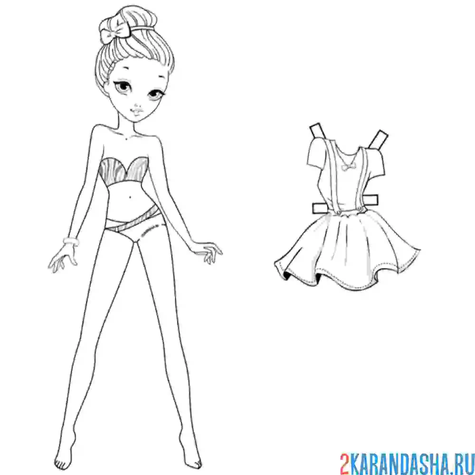 Раскраска бумажная кукла для вырезания злата в красивом платье