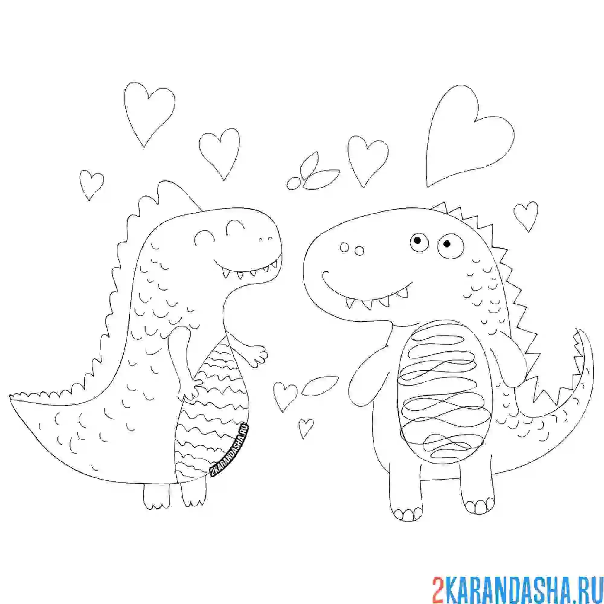 Раскраска влюбленная парочка динозавров