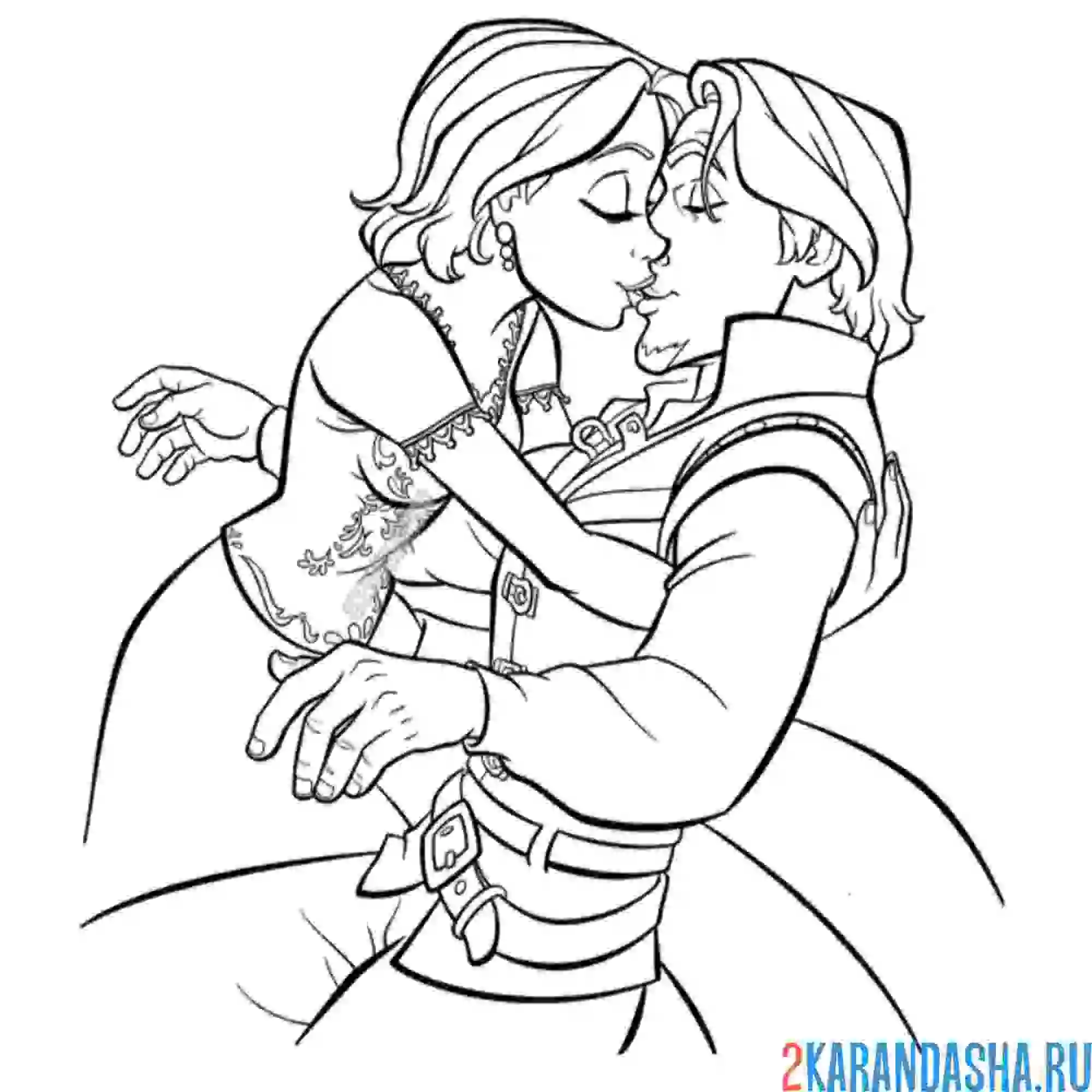 Раскраска с короткими волосами целует флина