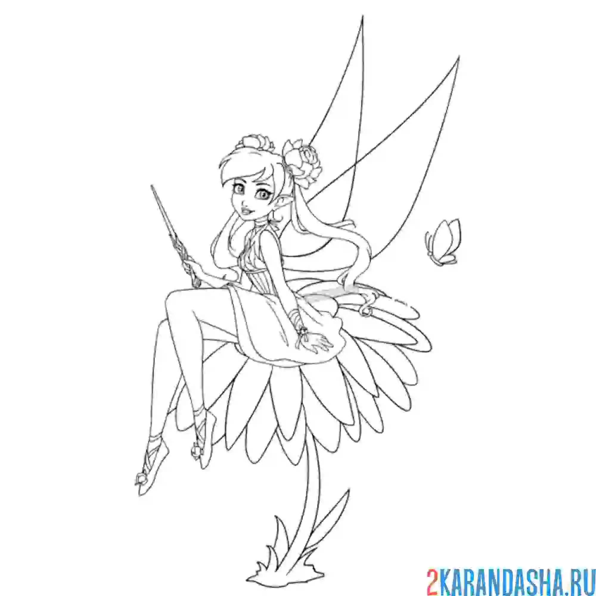 Раскраска цветочная фея волшебница