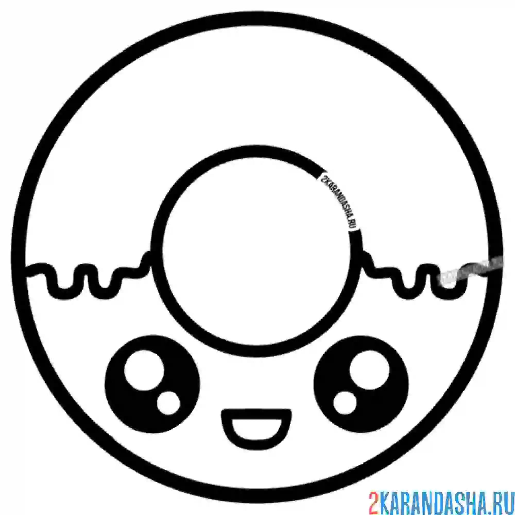 Раскраска сладкий пончик с глазками каваи