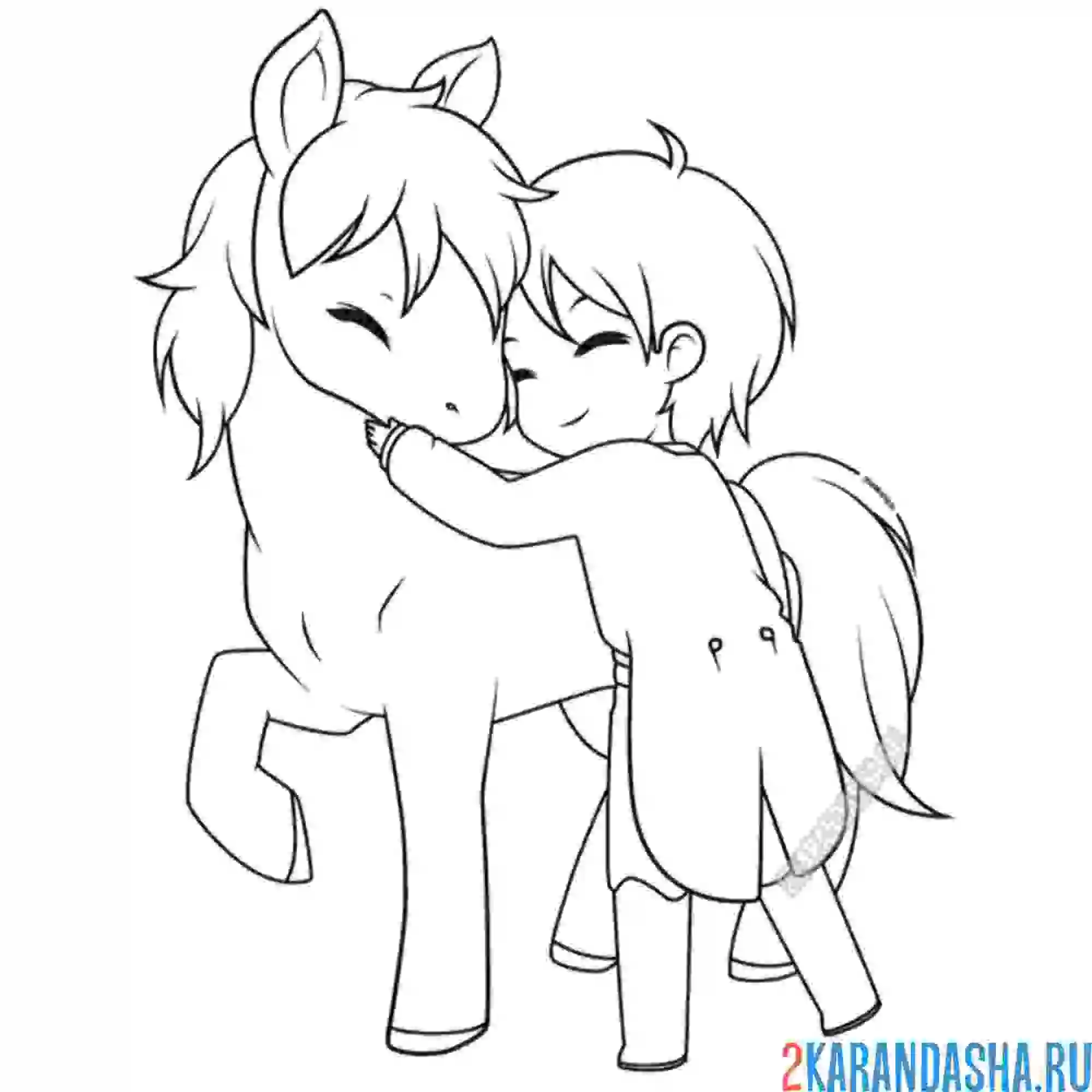 Раскраска мальчик любит свою лошадь