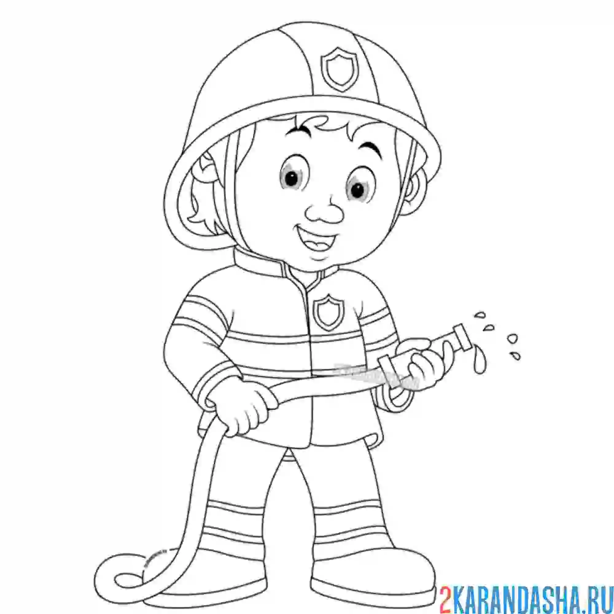 Раскраска пожарный со шлангом профессия
