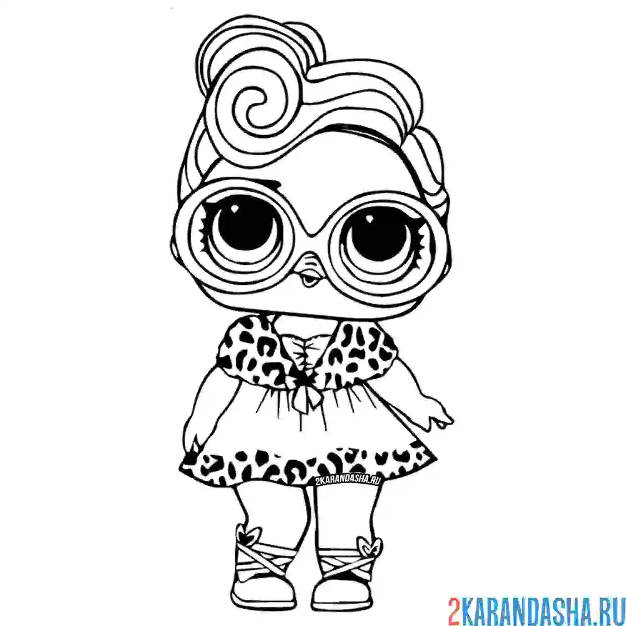 Раскраска кукла лол в очках и платье (dollface)