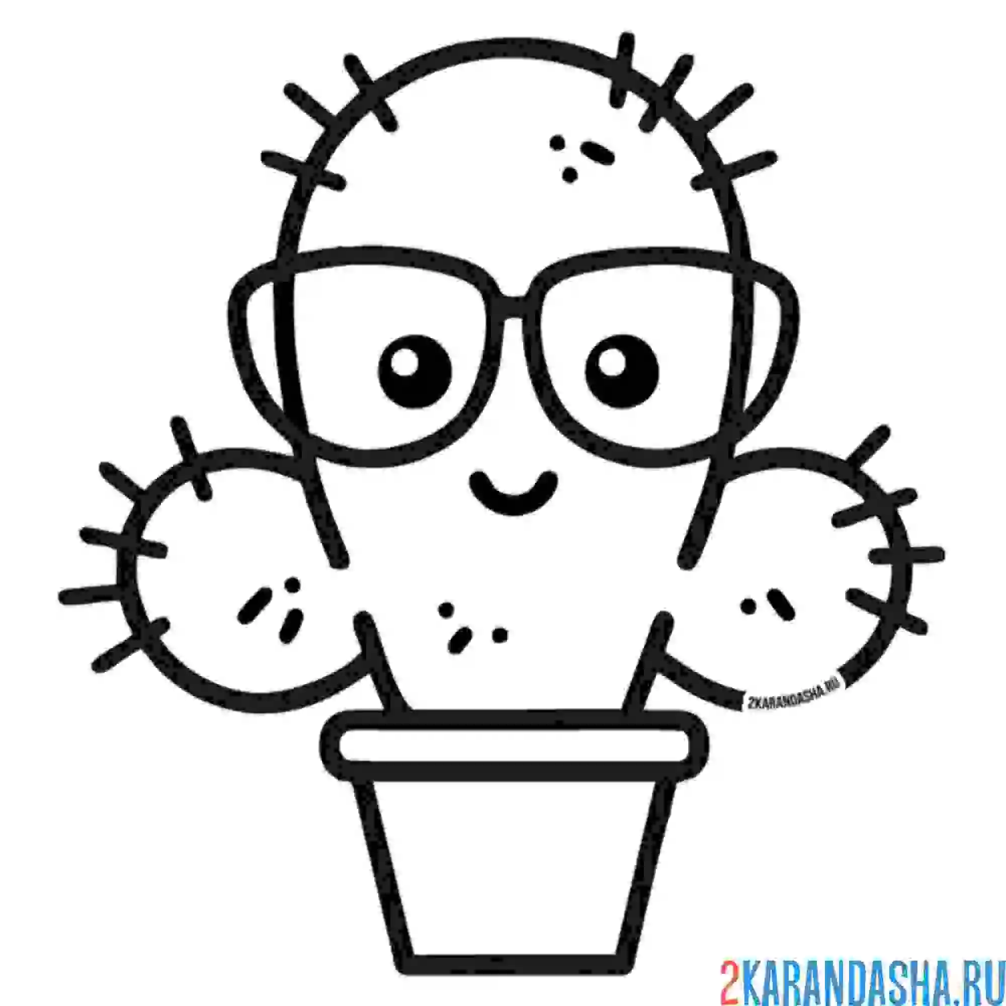 Раскраска цветочек кактус в горшке с глазками