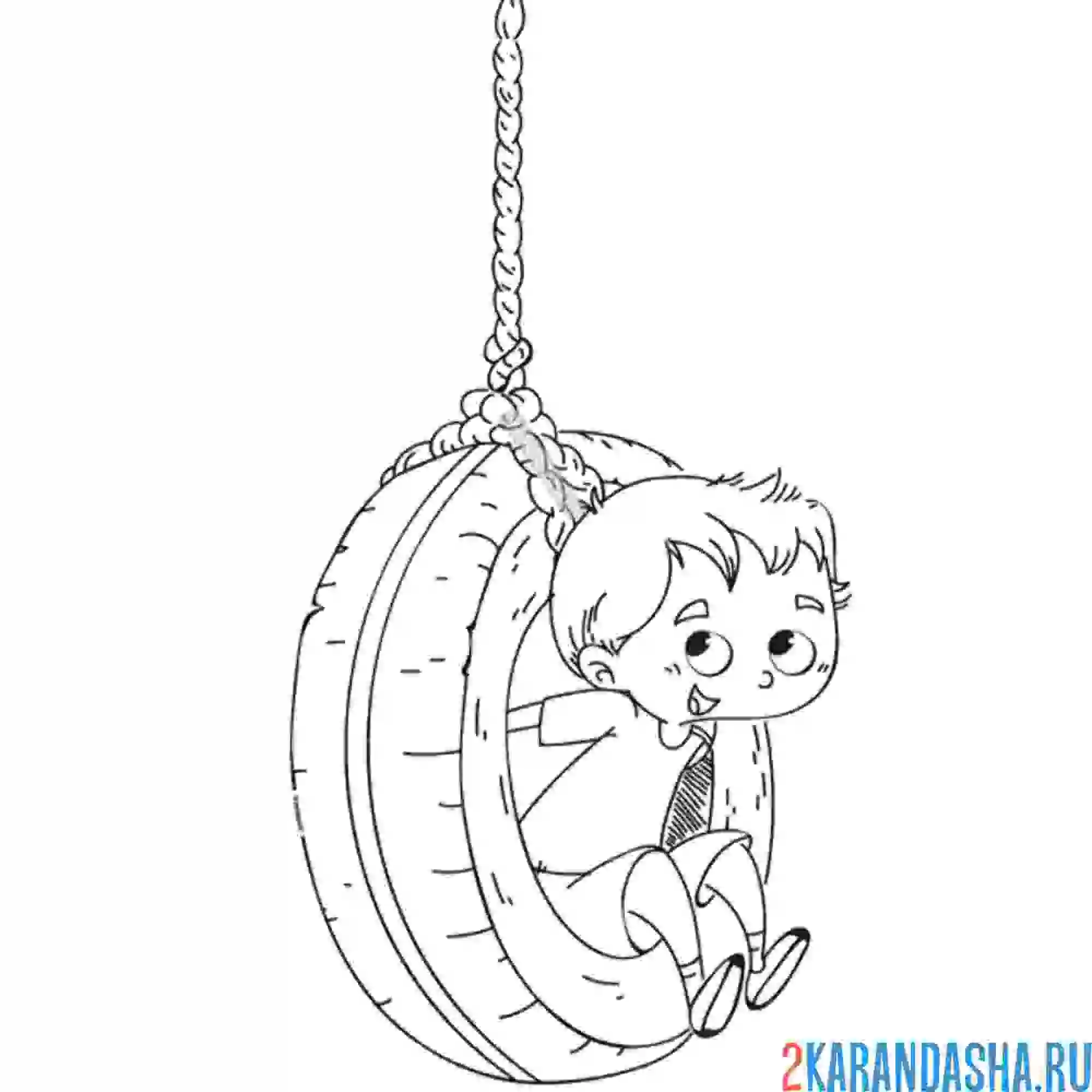 Раскраска мальчик катается на тарзанке. лето