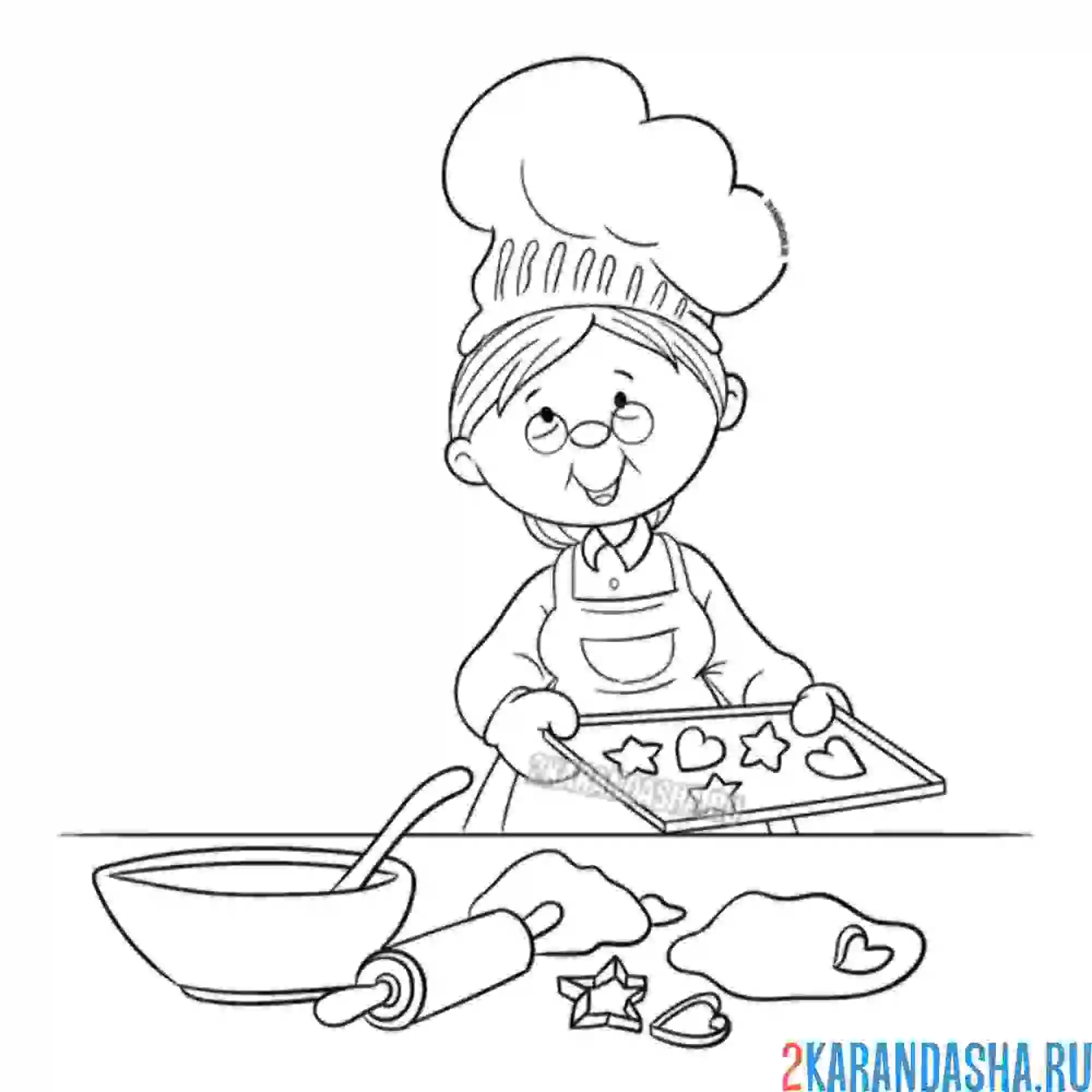 Раскраска бабушка испекла печенье