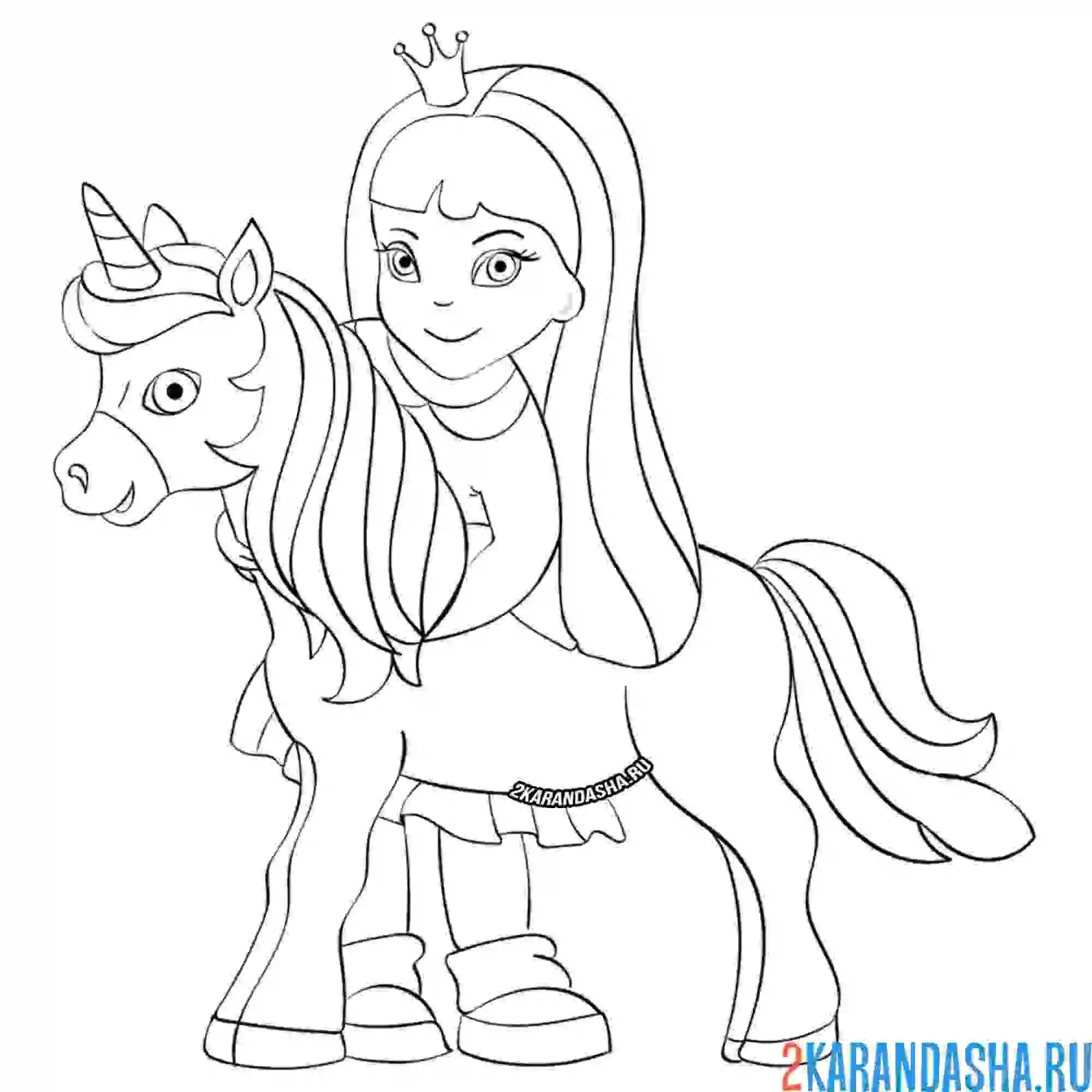 Раскраска маленькая принцесса и ее пони
