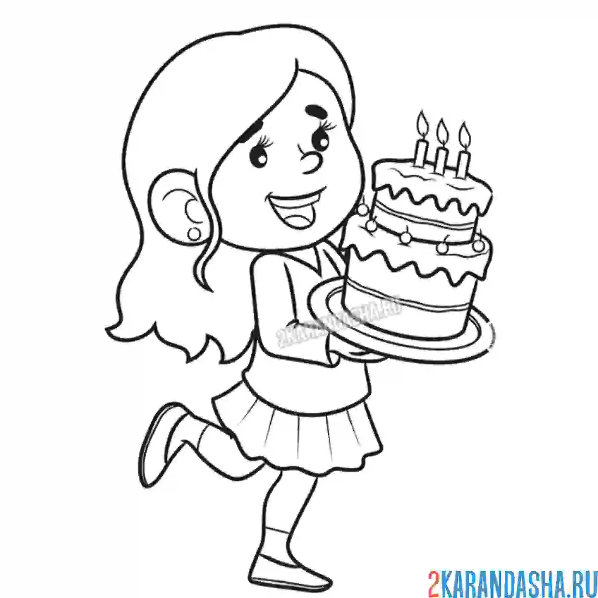Раскраска девочка с тортом