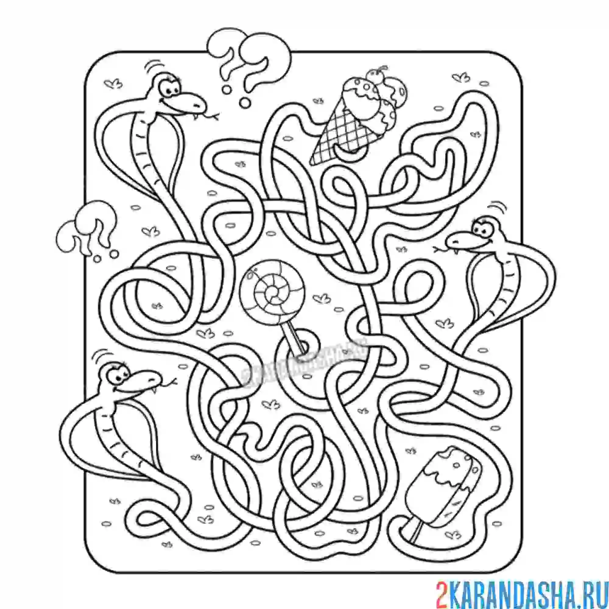 Раскраска лабиринт три змеи