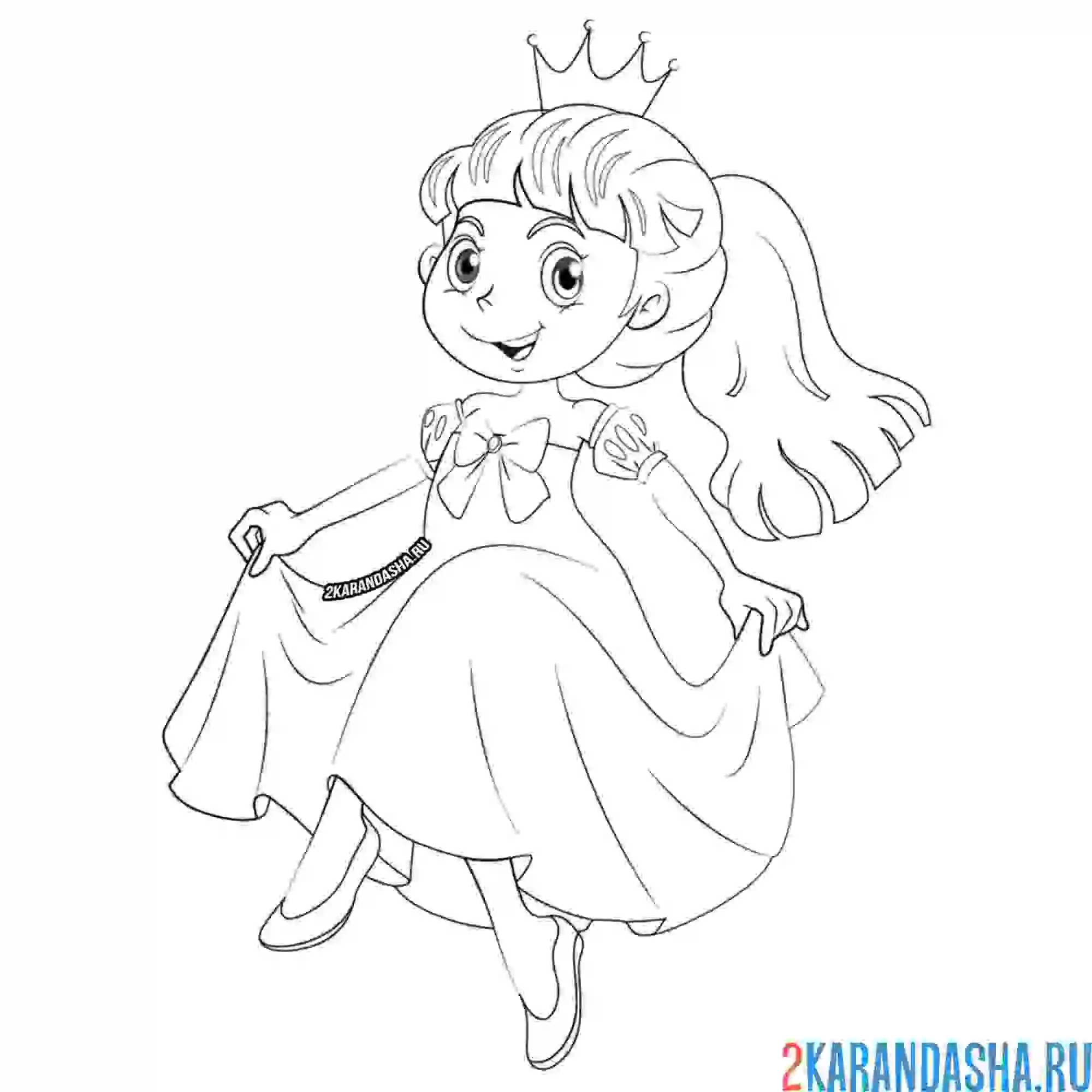 Раскраска маленькая принцесса танцует в туфлях
