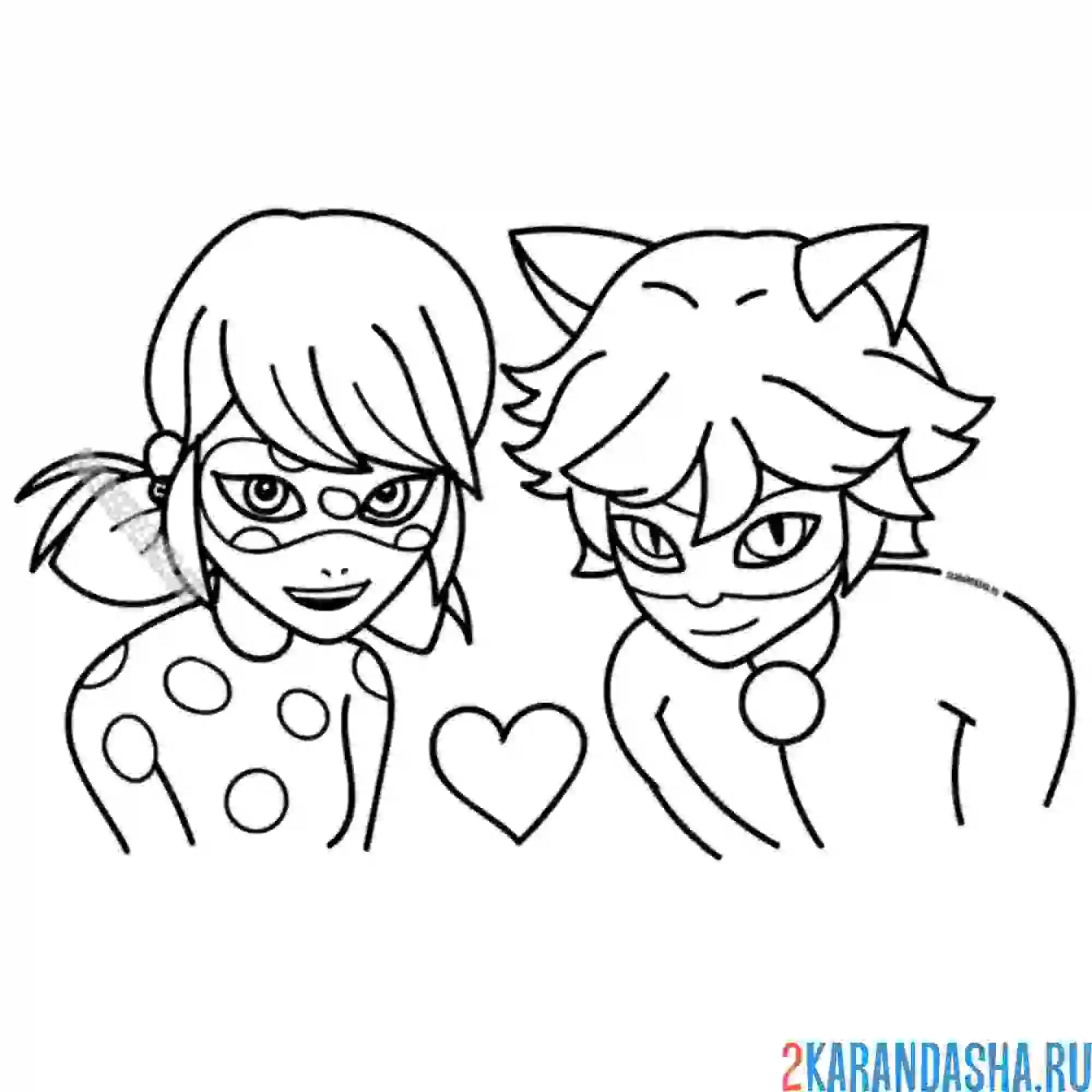 Раскраска маринетт и адриан (кот нуар) в масках