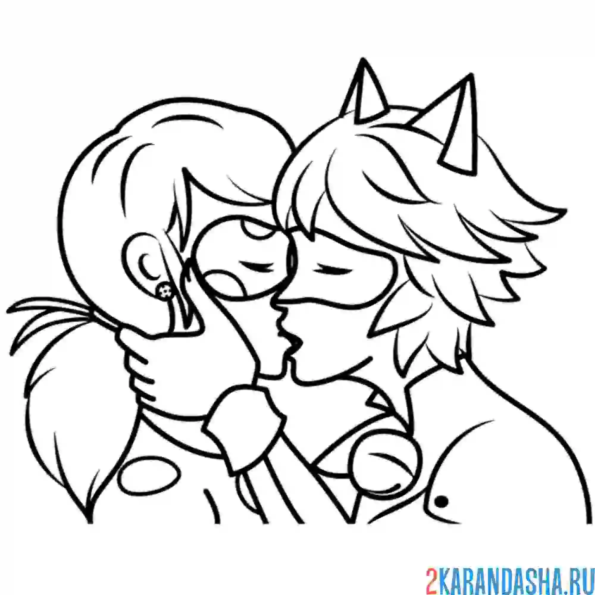 Раскраска поцелуй леди баг и супер кота