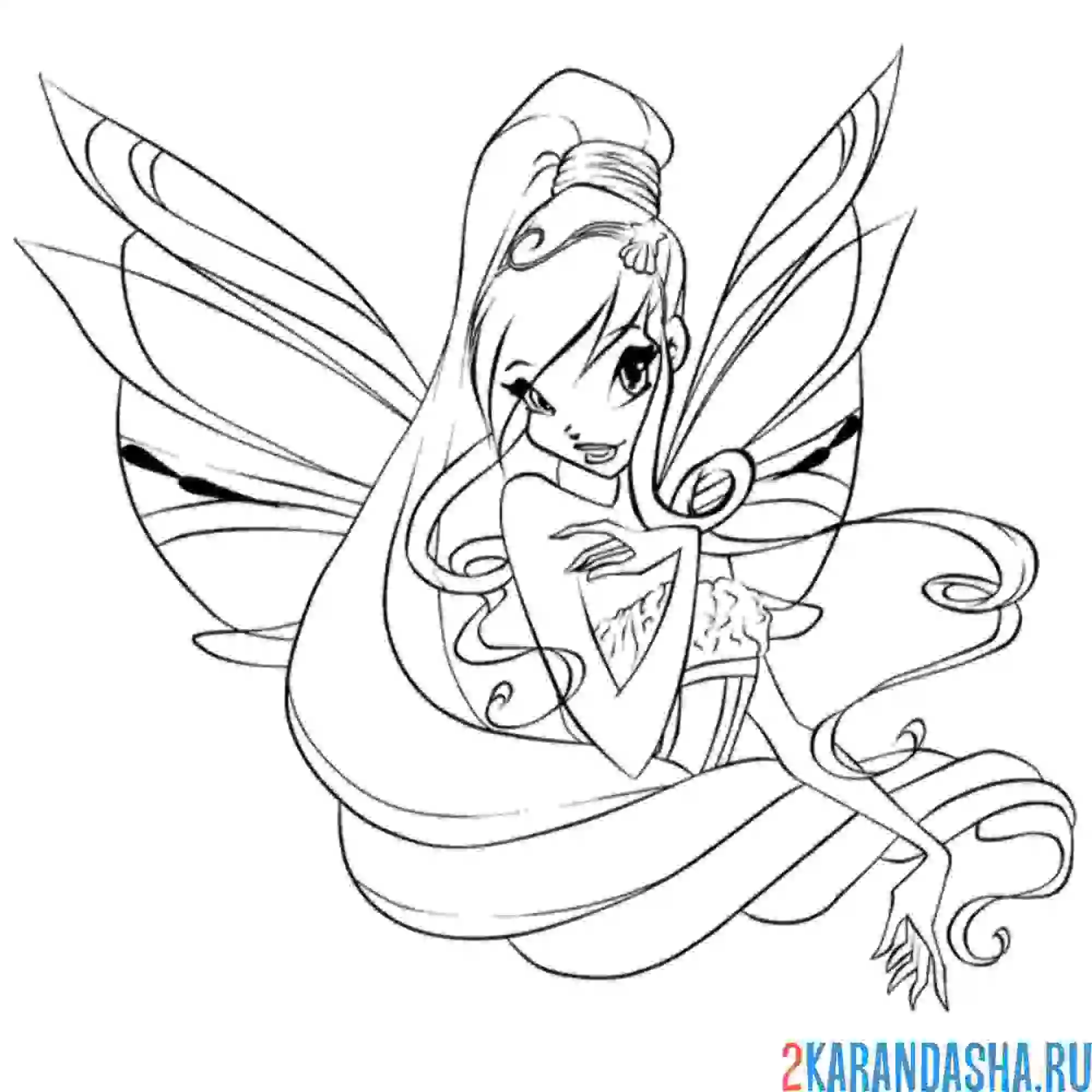 Раскраска стелла гармоникс с крыльями