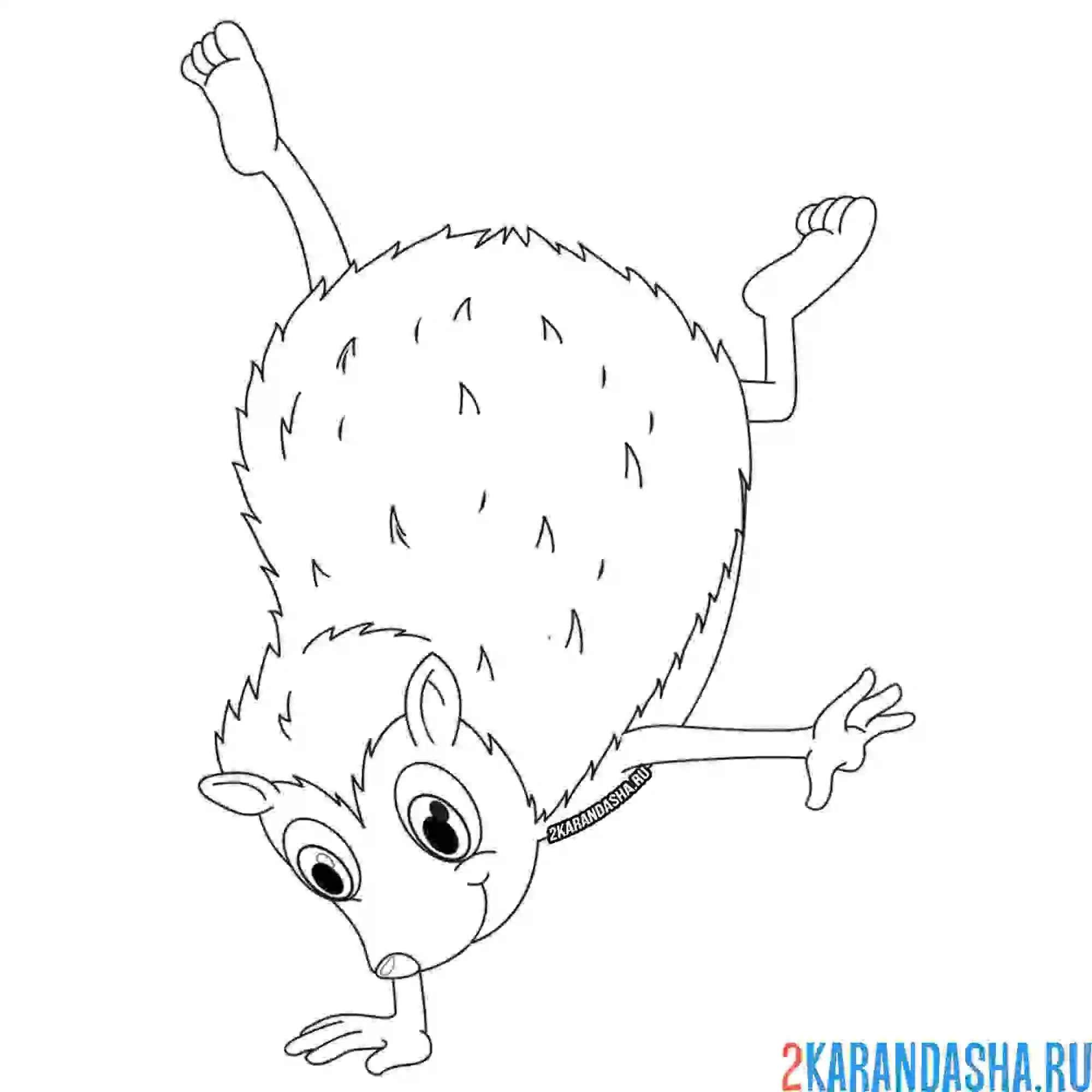 Раскраска ежик стоит на руке