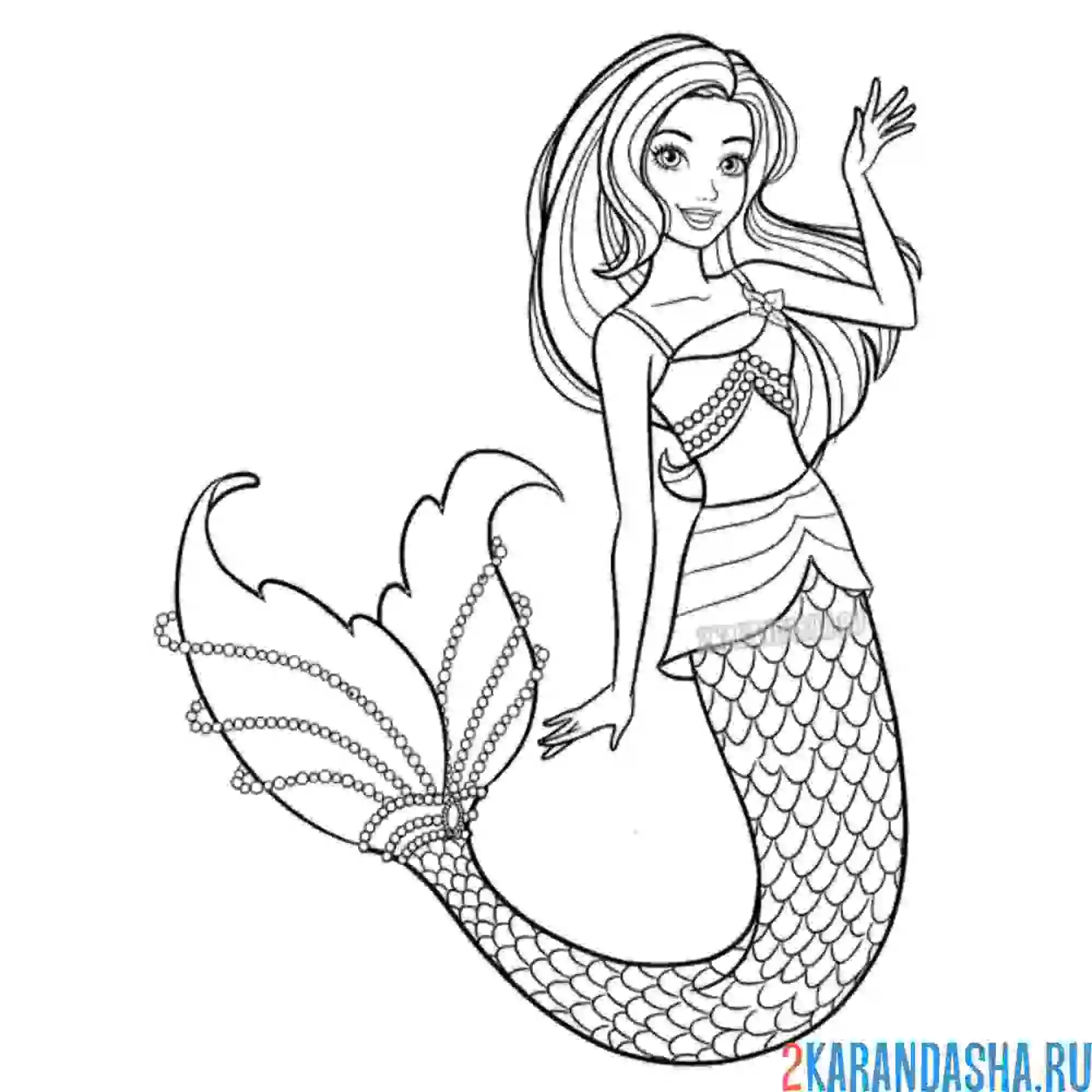 Раскраска красивая русалочка барби