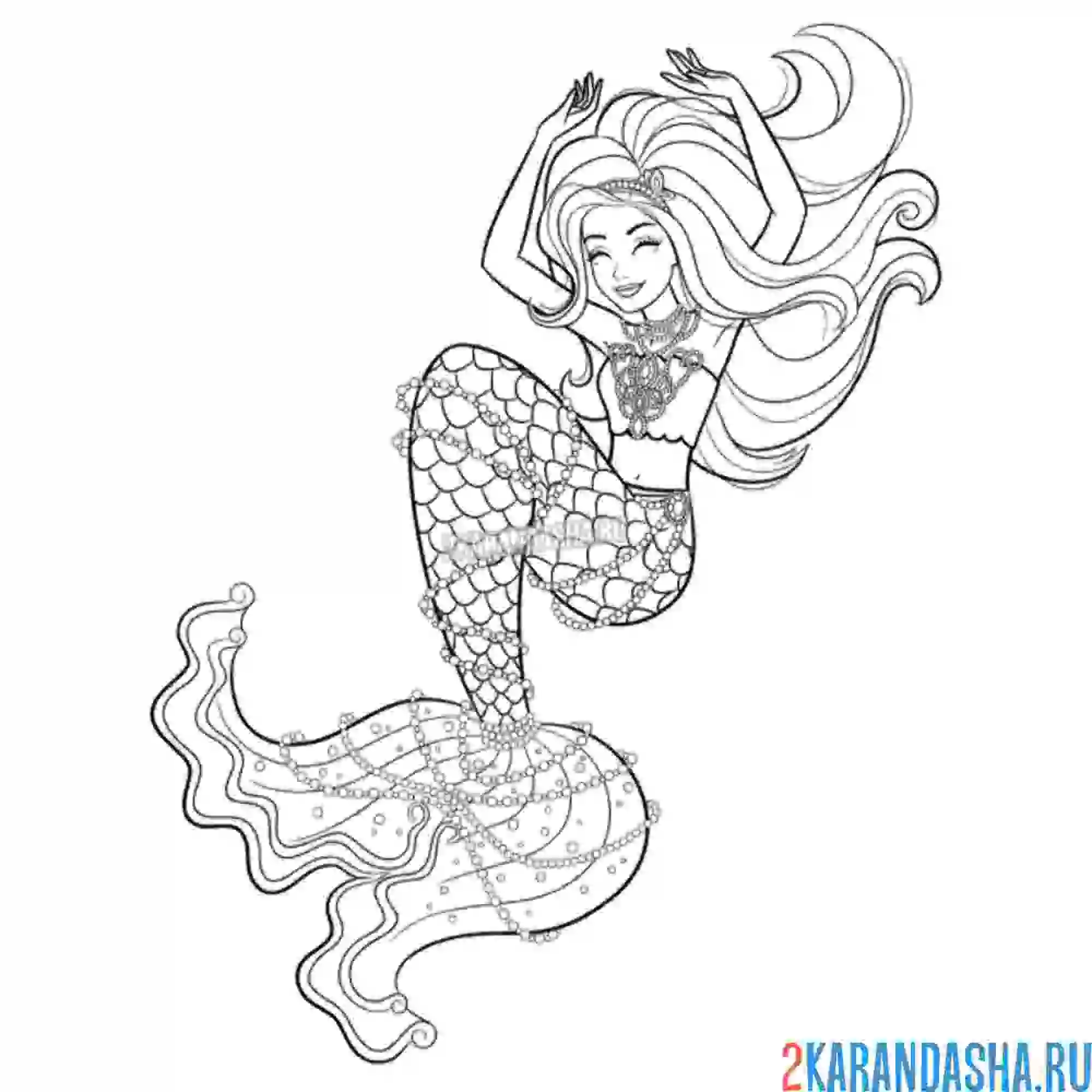 Раскраска красивая русалка барби принцесса