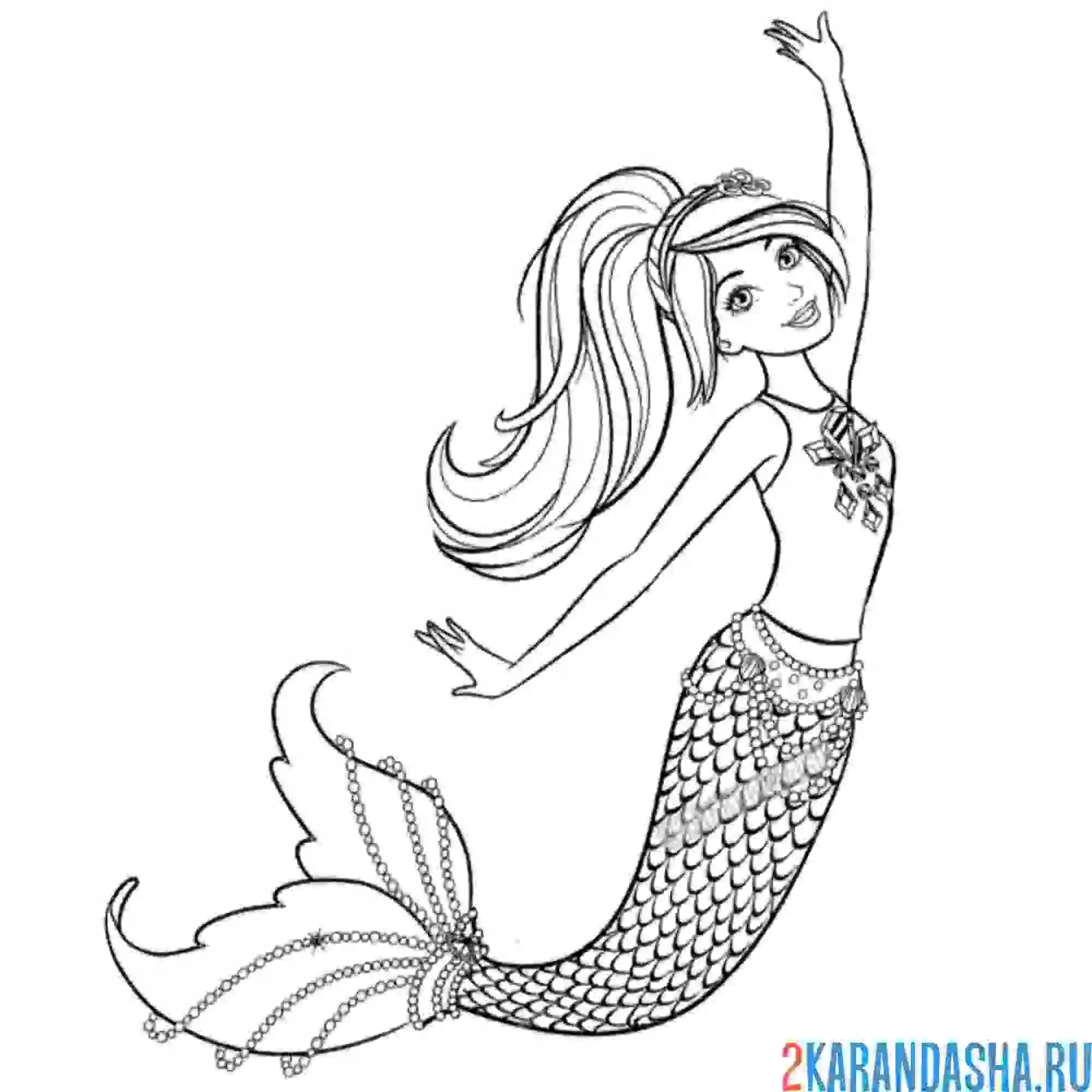 Раскраска русалка принцесса океана барби
