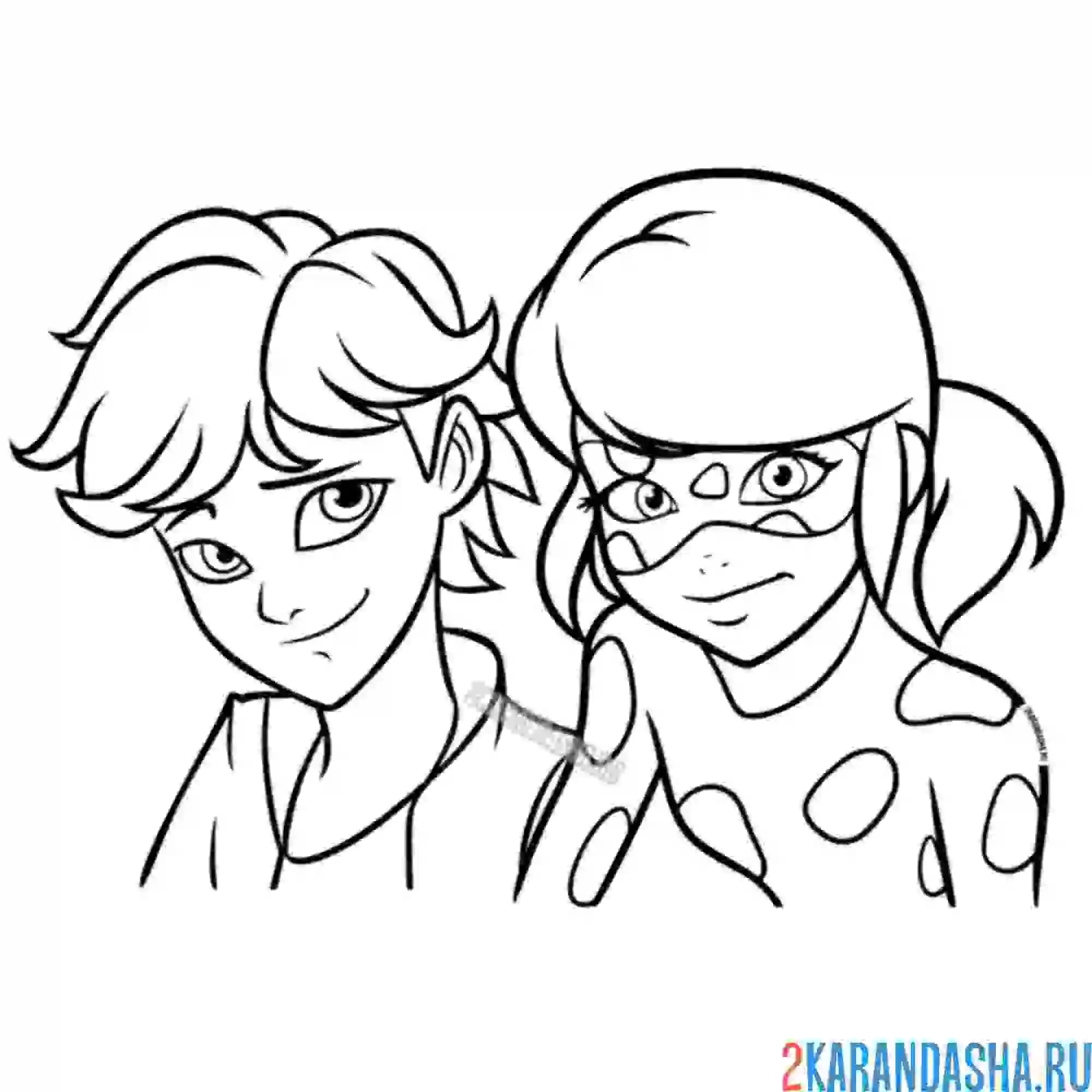 Раскраска влюбленные леди баг и кот нуар