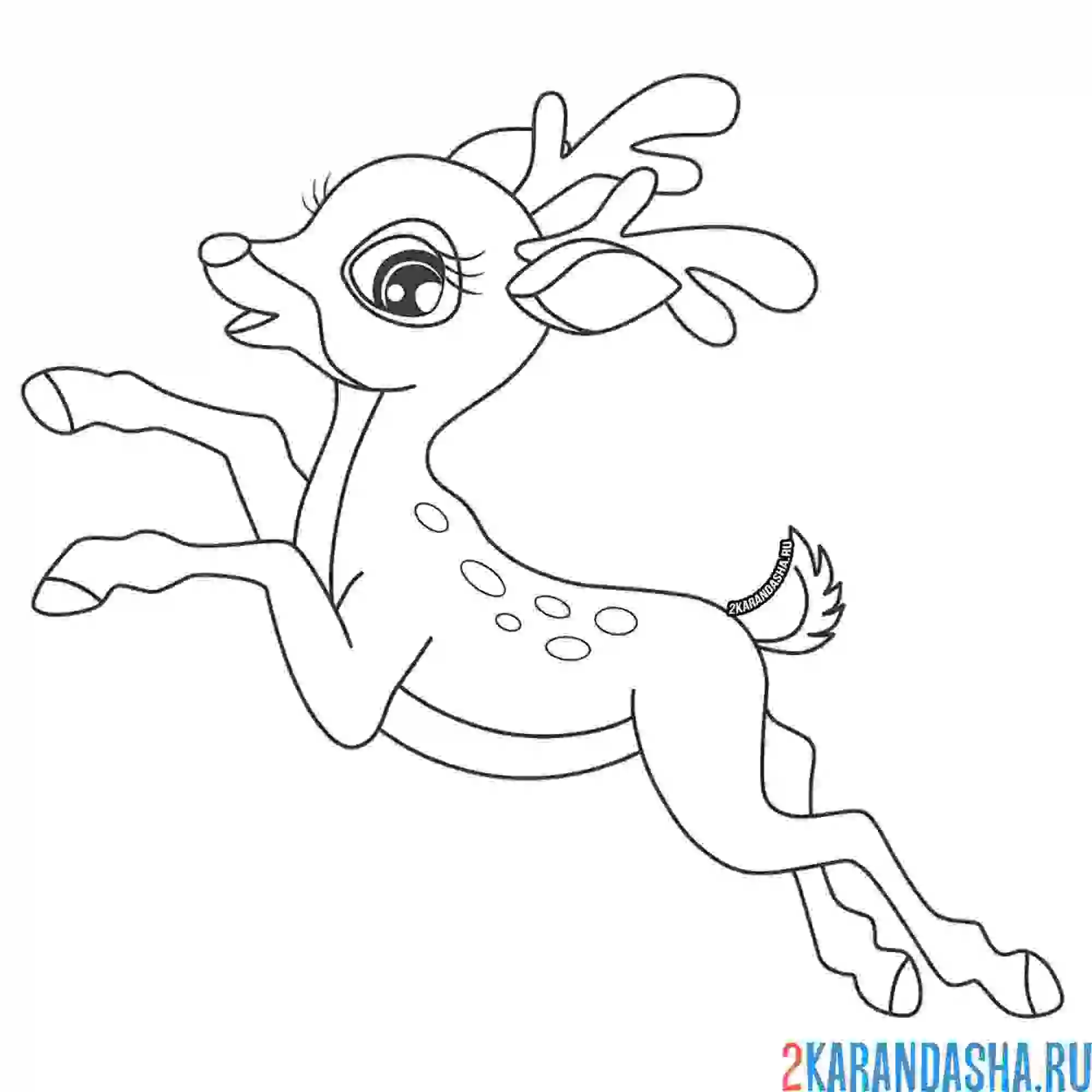 Раскраска олененок в прыжке